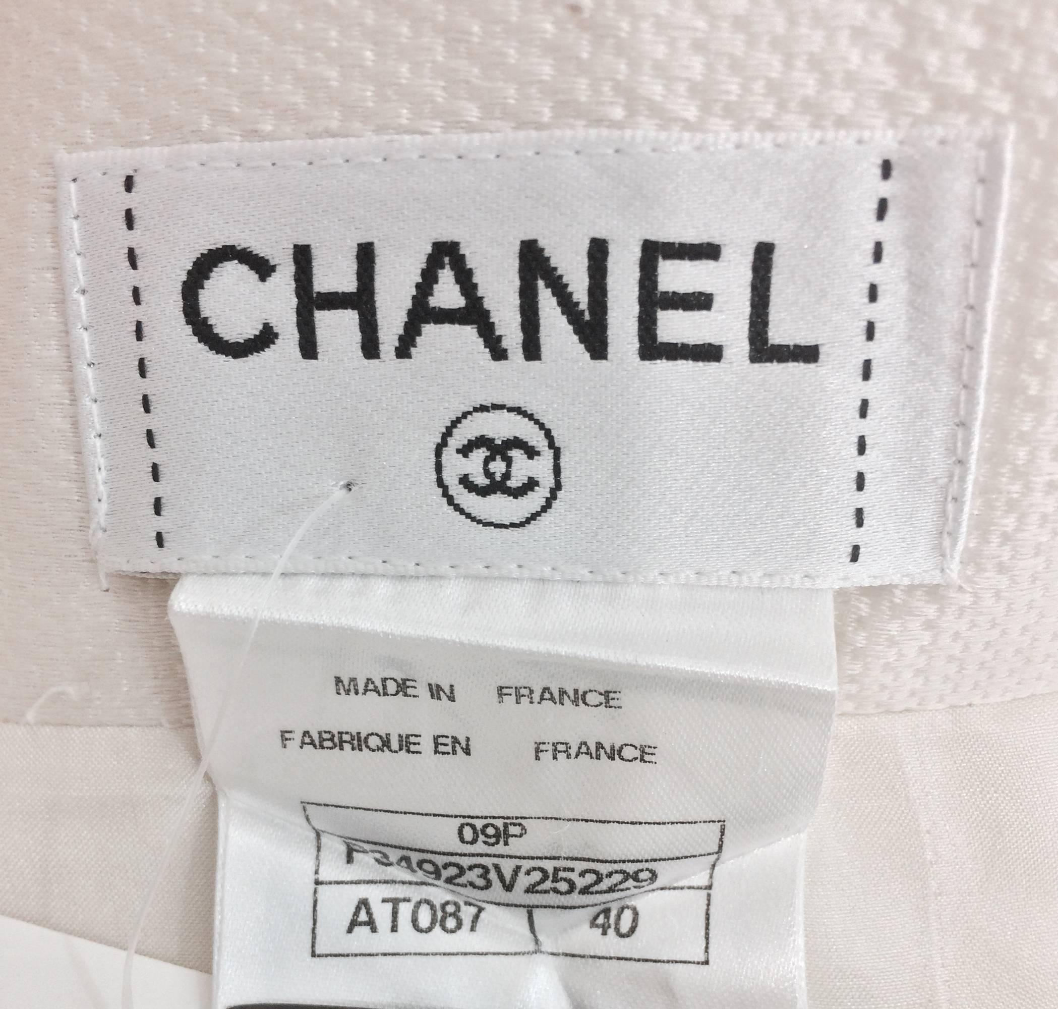 Chanel off white silk cotton pique box pleated skirt 2009 1