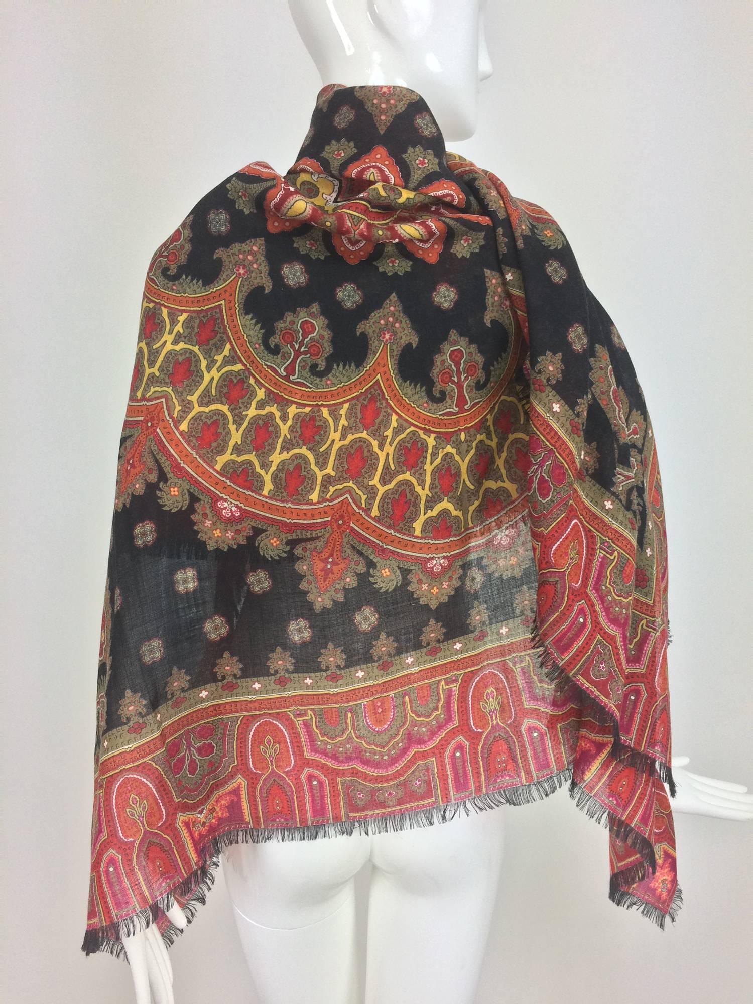 Brown Vintage Fendi large fine wool mix print shawl scarf 1990s