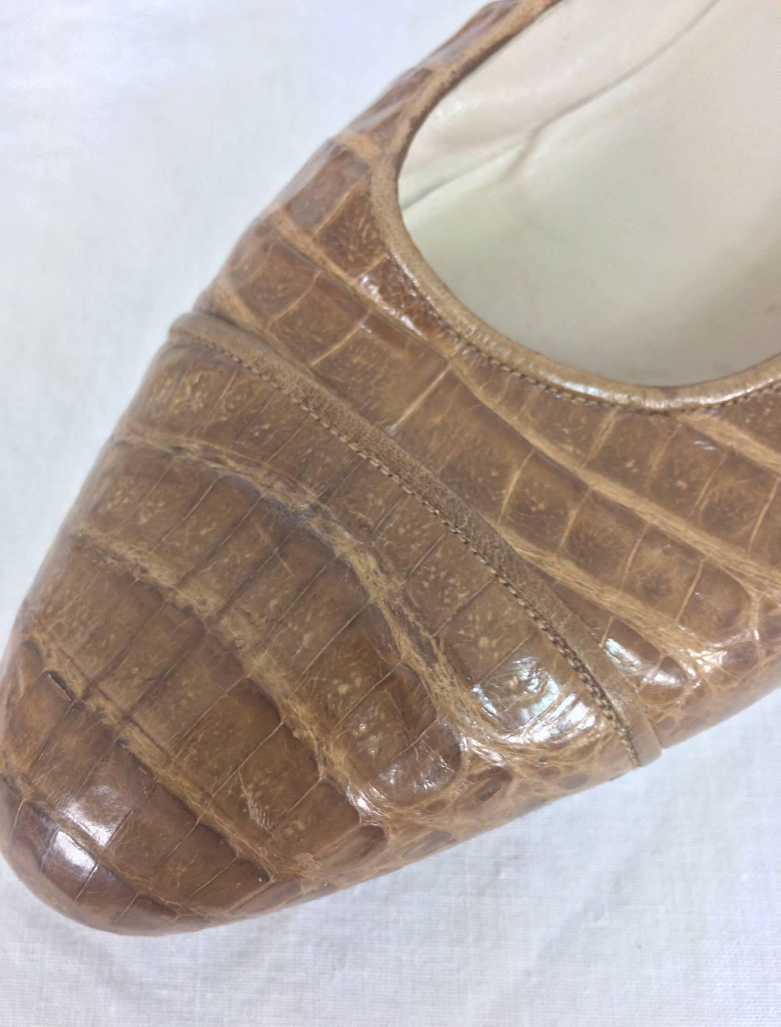 Brown Vintage Chanel cognac crocodile shoes 38
