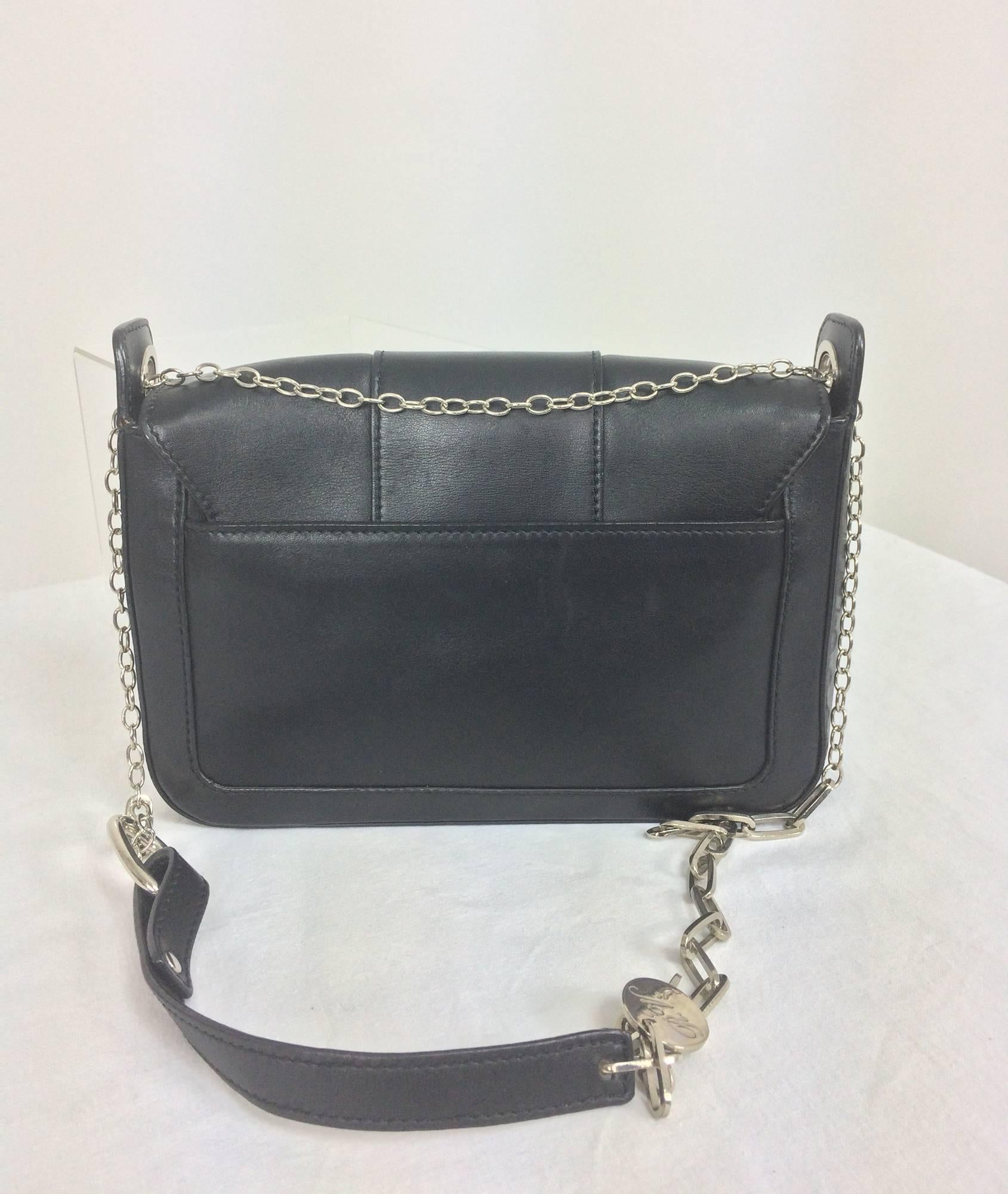 Black Roger Vivier black flap front leather shoulder bag with silver hardware