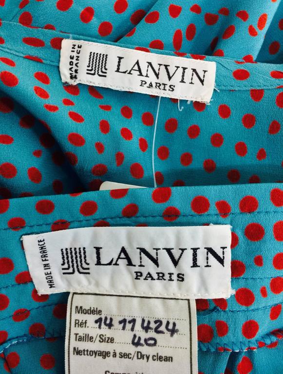 Vintage Lanvin turquoise with coral dot silk 2 piece set 1970s For Sale ...