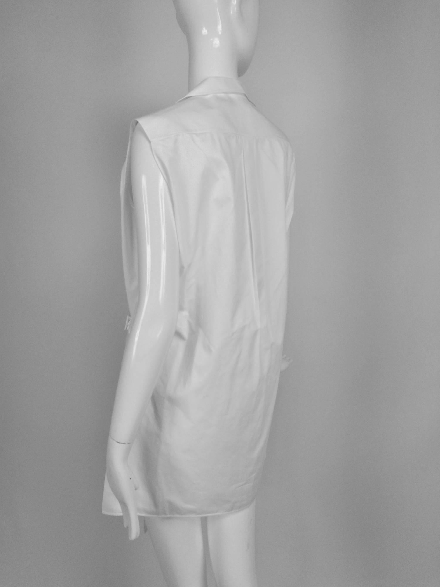Gray Balenciaga sleeveless crisp white cotton pique belted tunic 38
