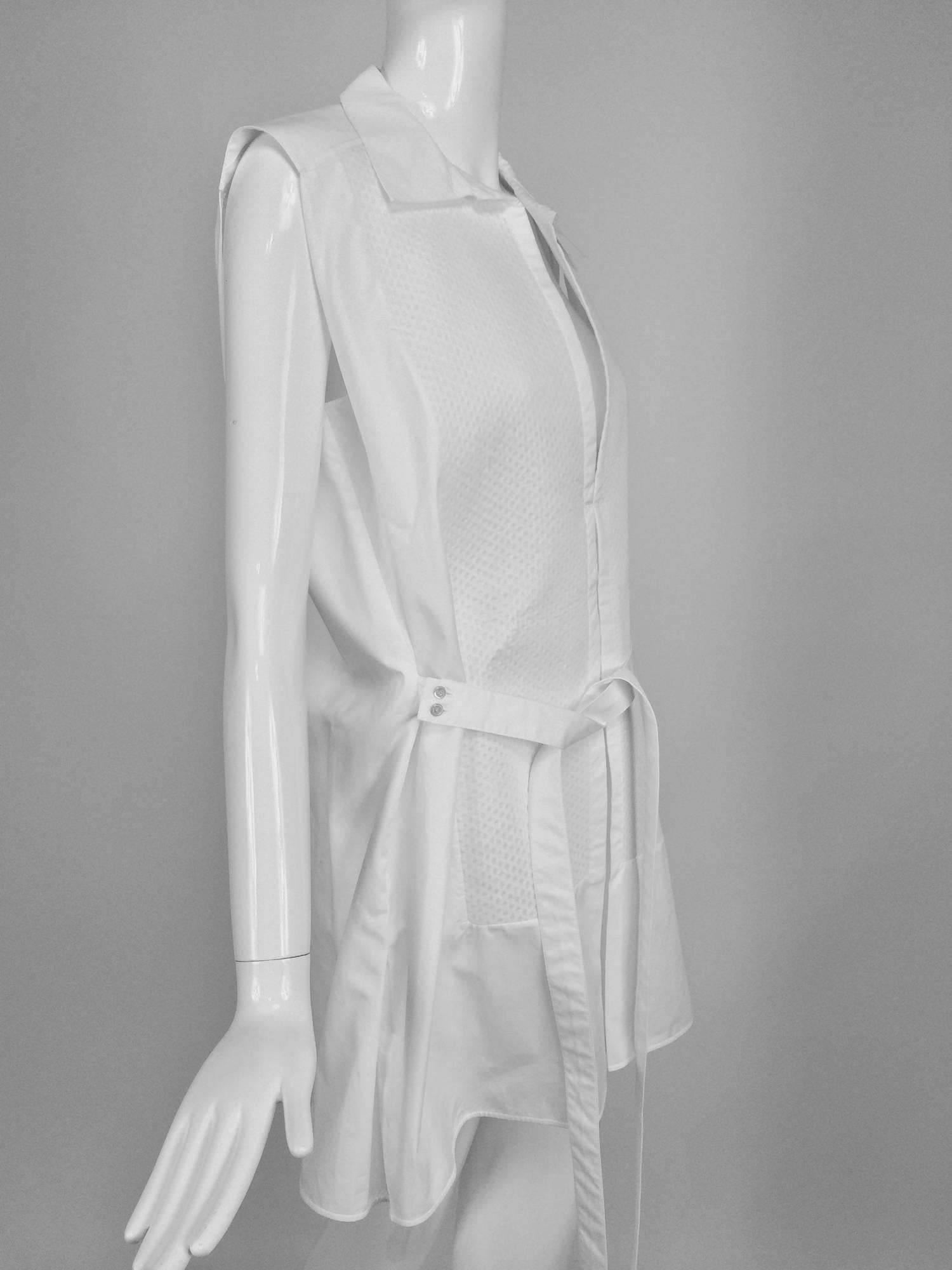 Balenciaga sleeveless crisp white cotton pique belted tunic 38 1