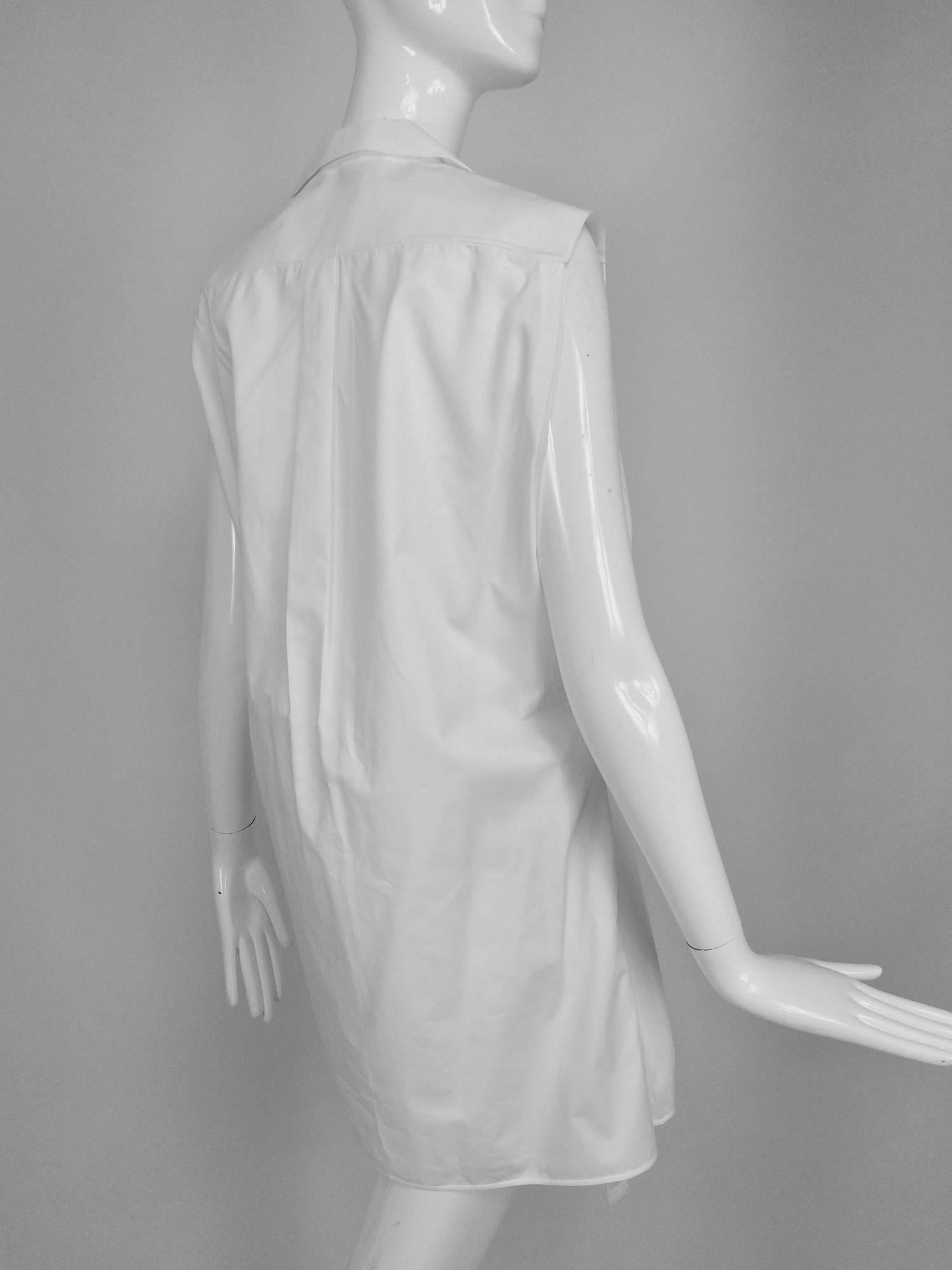 Balenciaga sleeveless crisp white cotton pique belted tunic 38 2