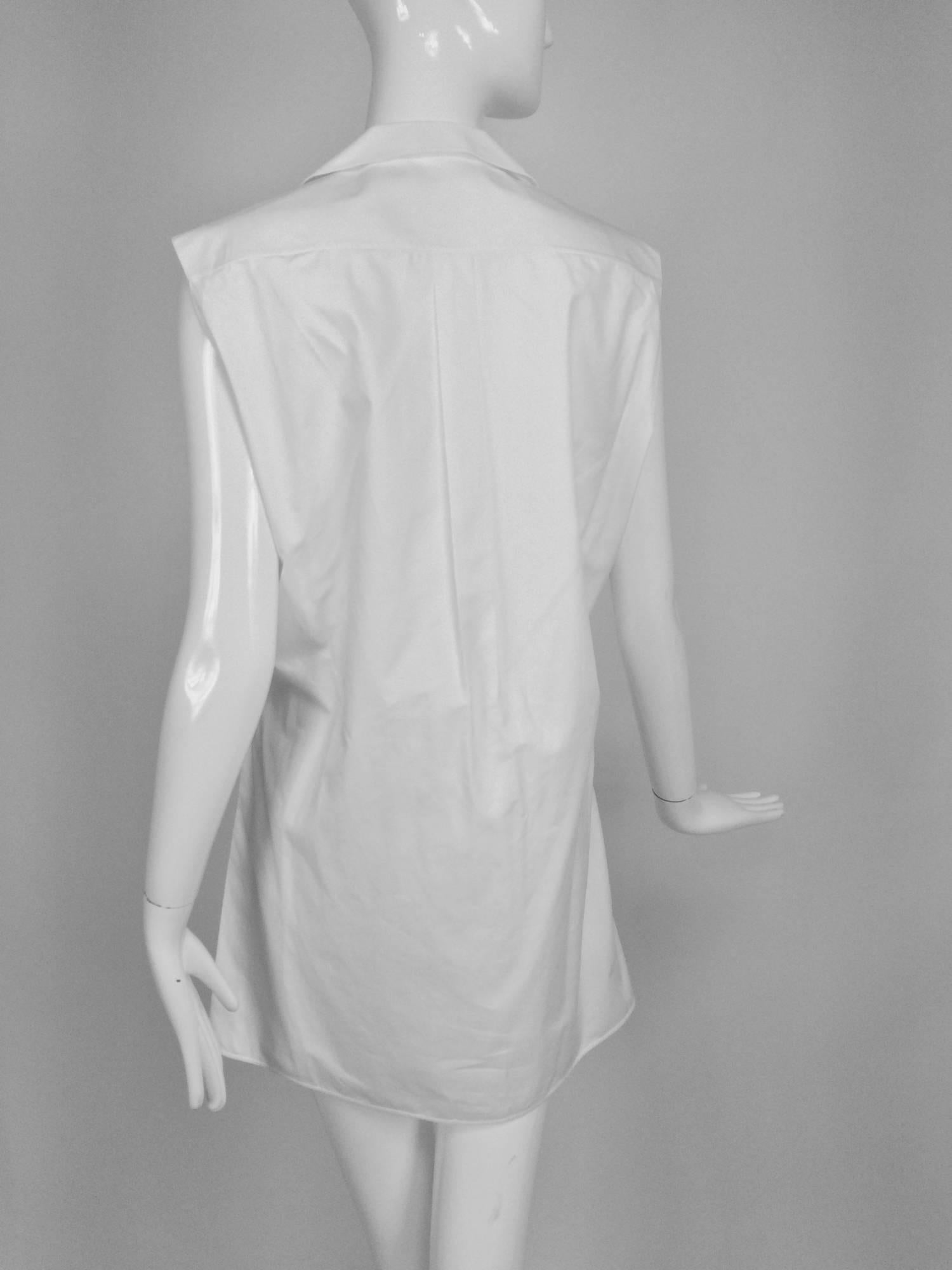 Balenciaga sleeveless crisp white cotton pique belted tunic 38 3