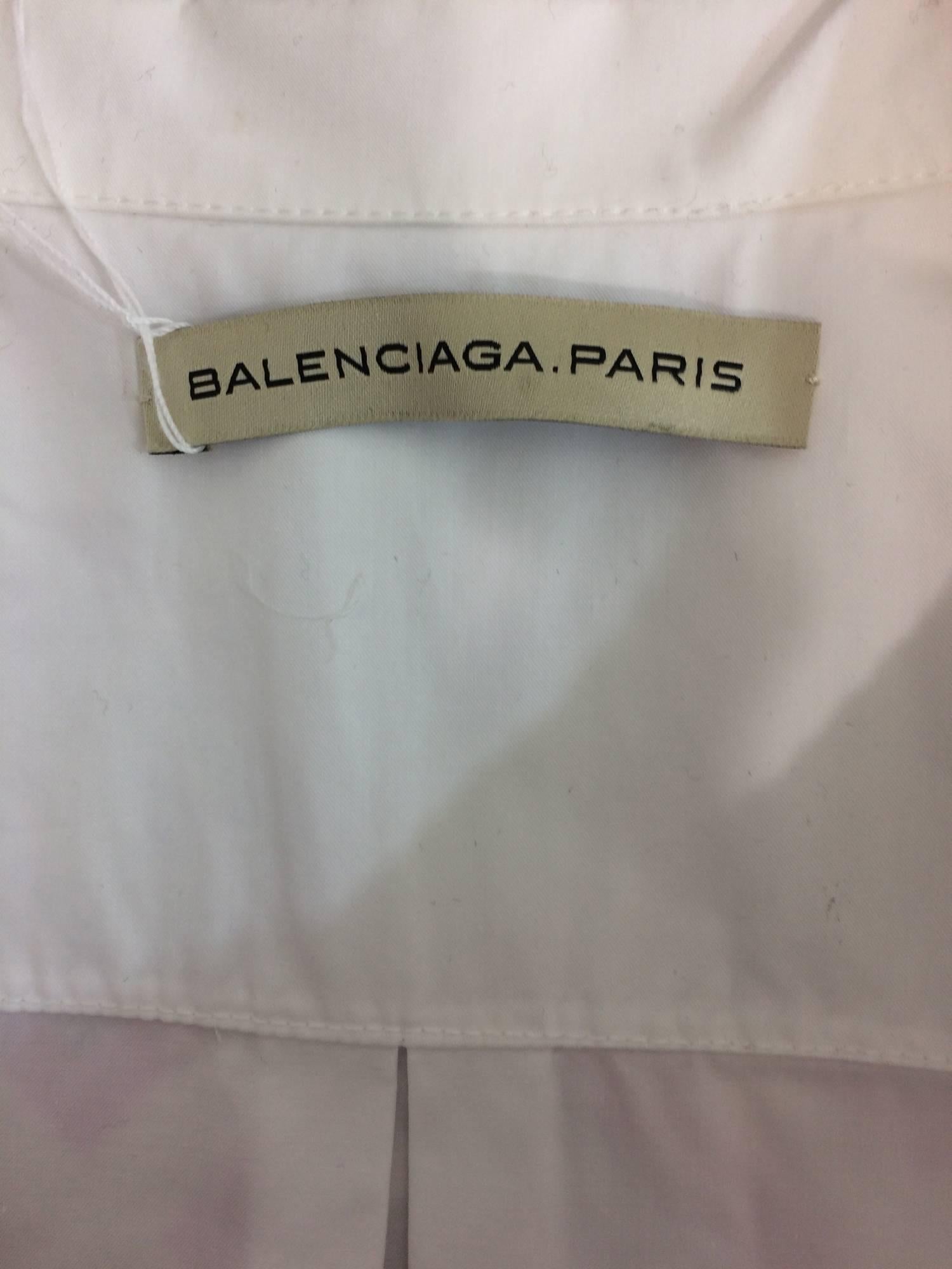 Balenciaga sleeveless crisp white cotton pique belted tunic 38 5