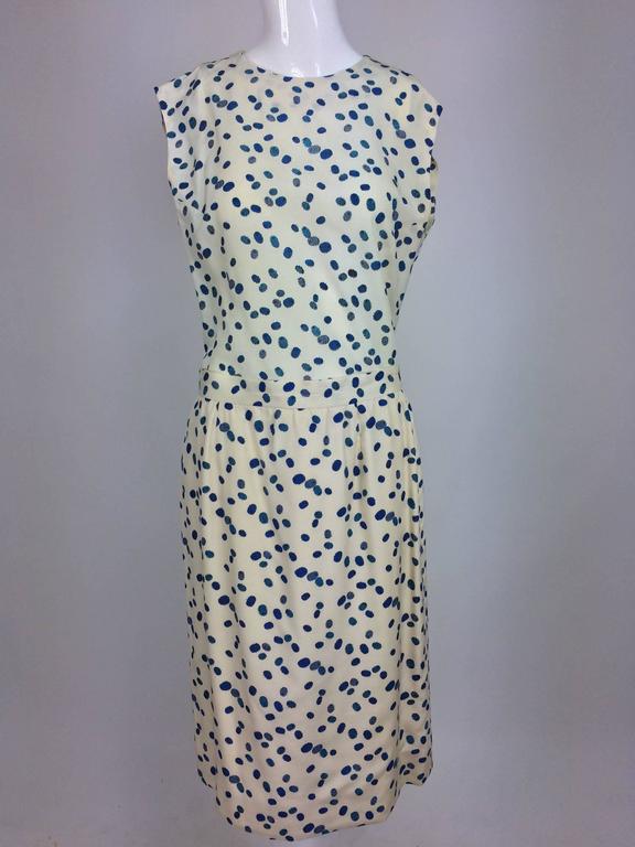 Vintage blue and cream silk bead print 3 piece set skirt shell and ...