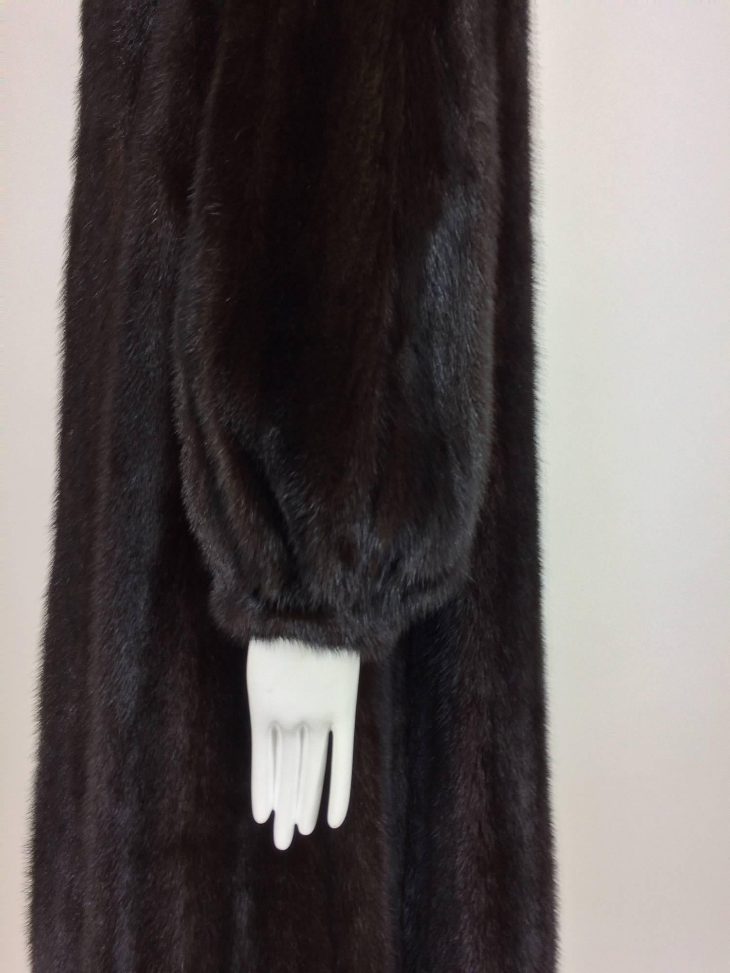 Full length lustrous dark mink coat with gathered cuffs 1960s 2