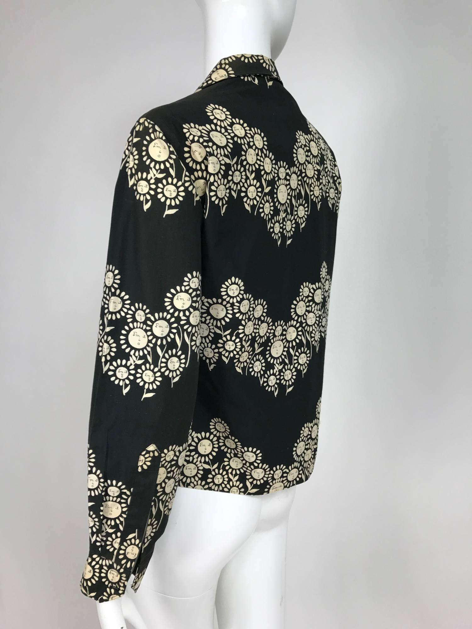 Rare Vintage Emilio Pucci black and white cotton floral blouse 1950s In Excellent Condition In West Palm Beach, FL