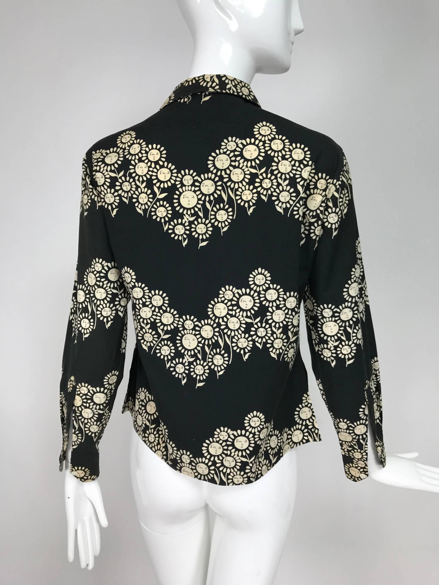 Women's Rare Vintage Emilio Pucci black and white cotton floral blouse 1950s