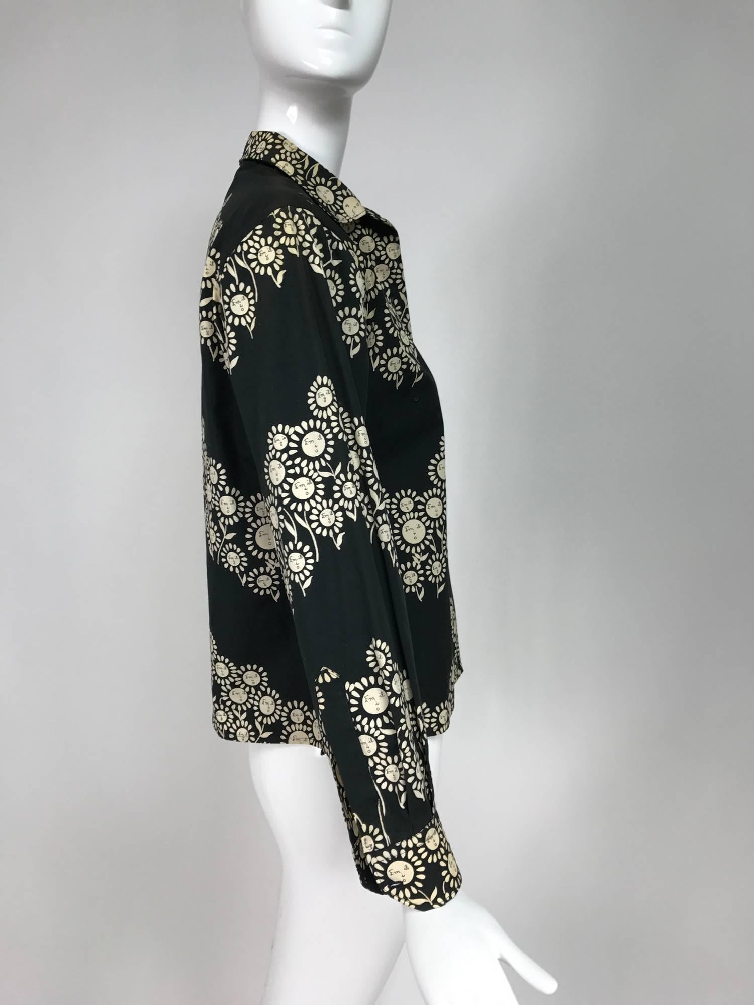 Rare Vintage Emilio Pucci black and white cotton floral blouse 1950s 1