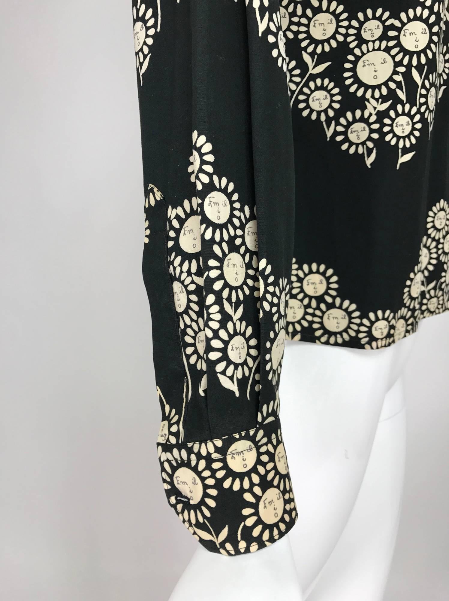 Rare Vintage Emilio Pucci black and white cotton floral blouse 1950s 2