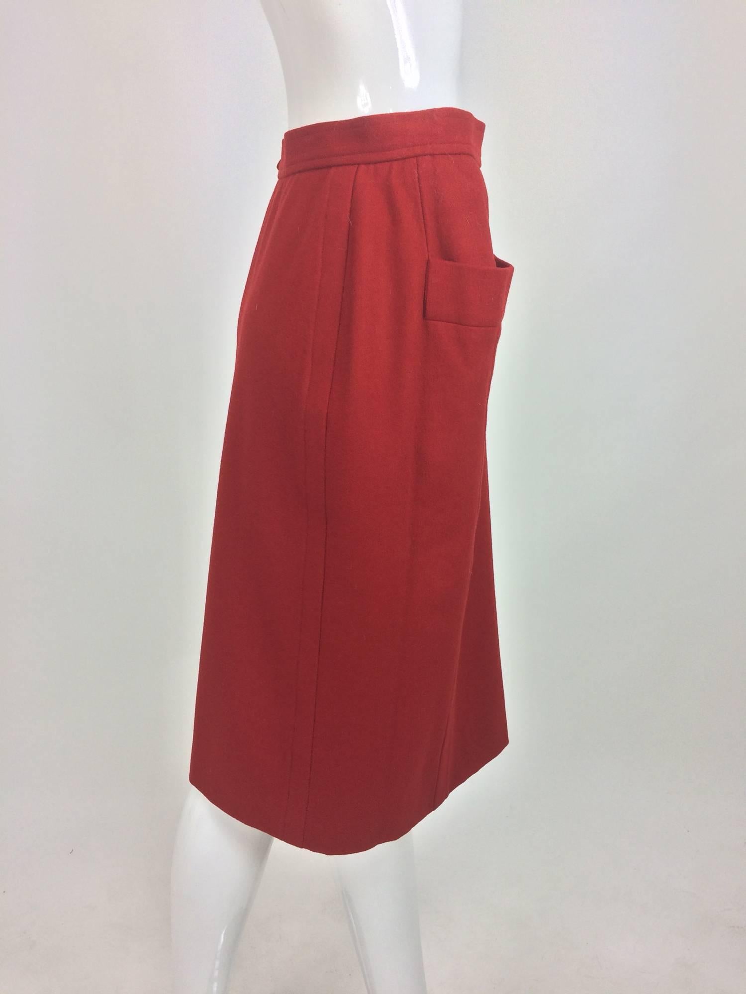 Red Vintage Yves Saint Laurent brick red wool skirt with hip front pockets 1980s