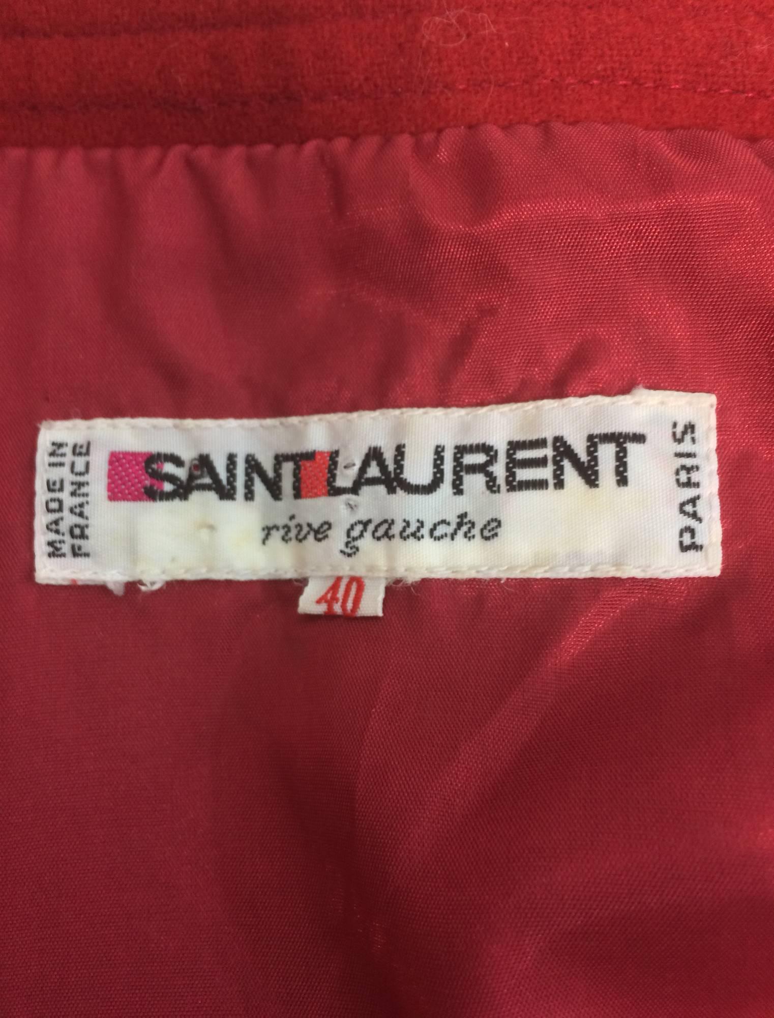 Vintage Yves Saint Laurent brick red wool skirt with hip front pockets 1980s 2
