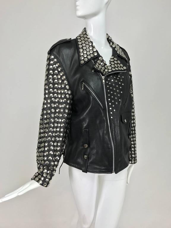 Vintage heavily studded black leather motorcycle jacket mens small at ...