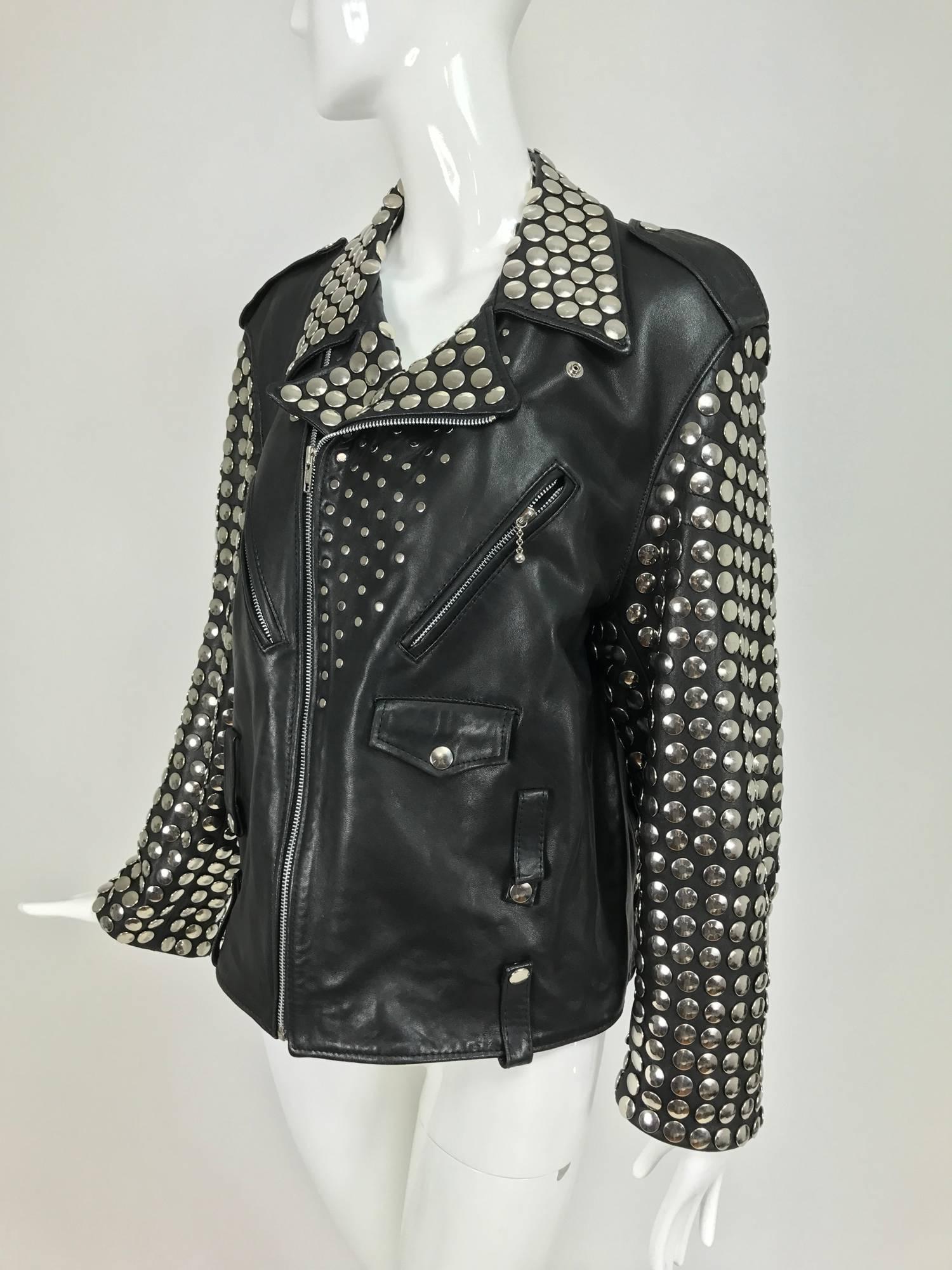 Black Vintage heavily studded black leather motorcycle jacket mens small