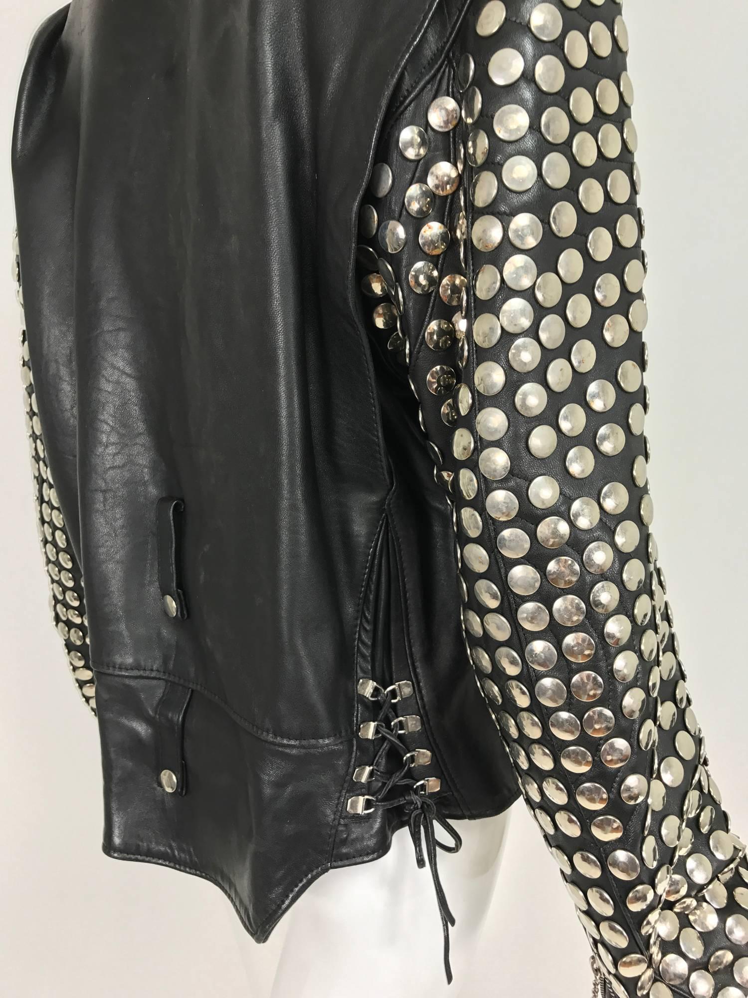 Women's or Men's Vintage heavily studded black leather motorcycle jacket mens small