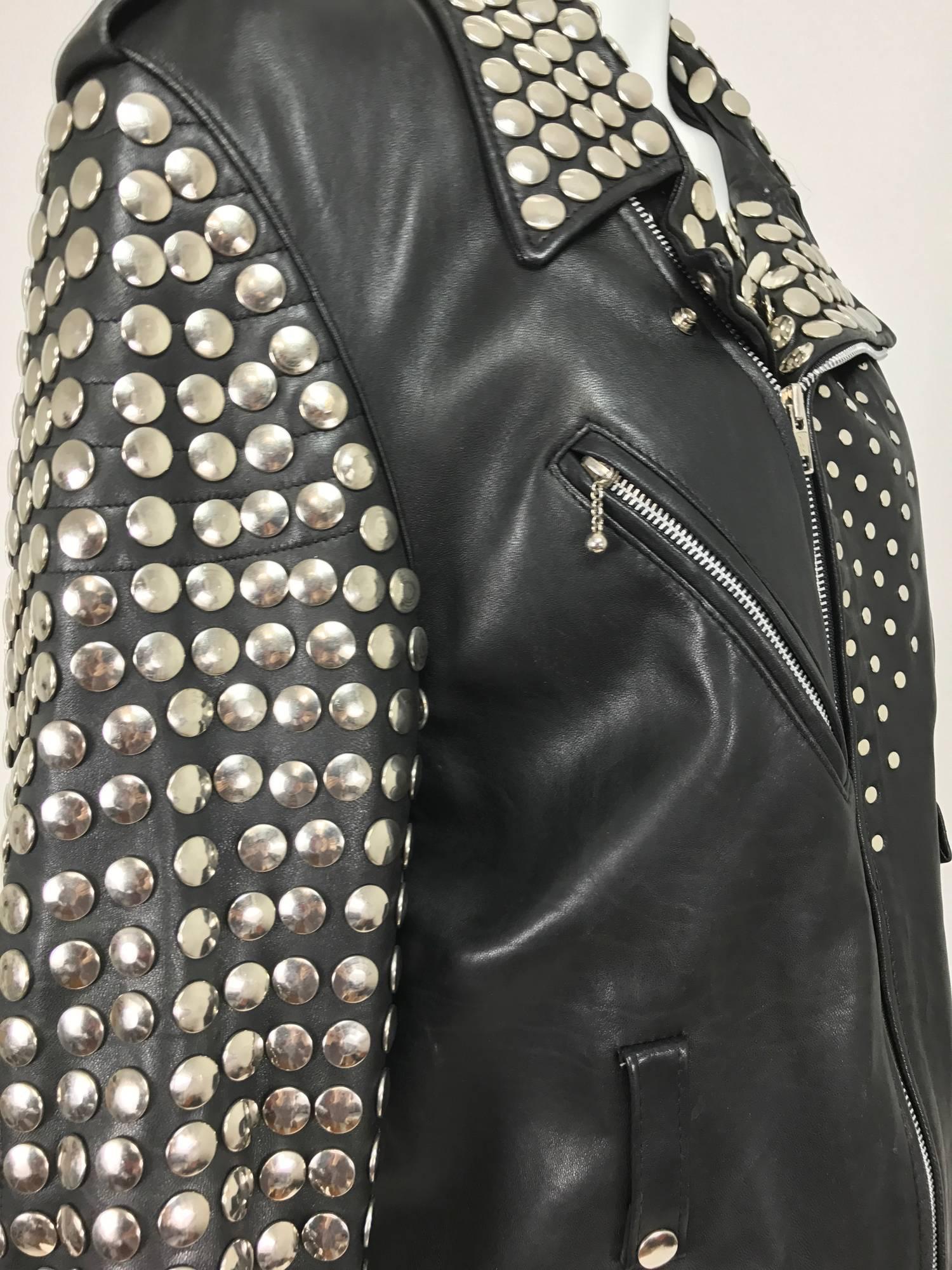 Vintage heavily studded black leather motorcycle jacket mens small 1