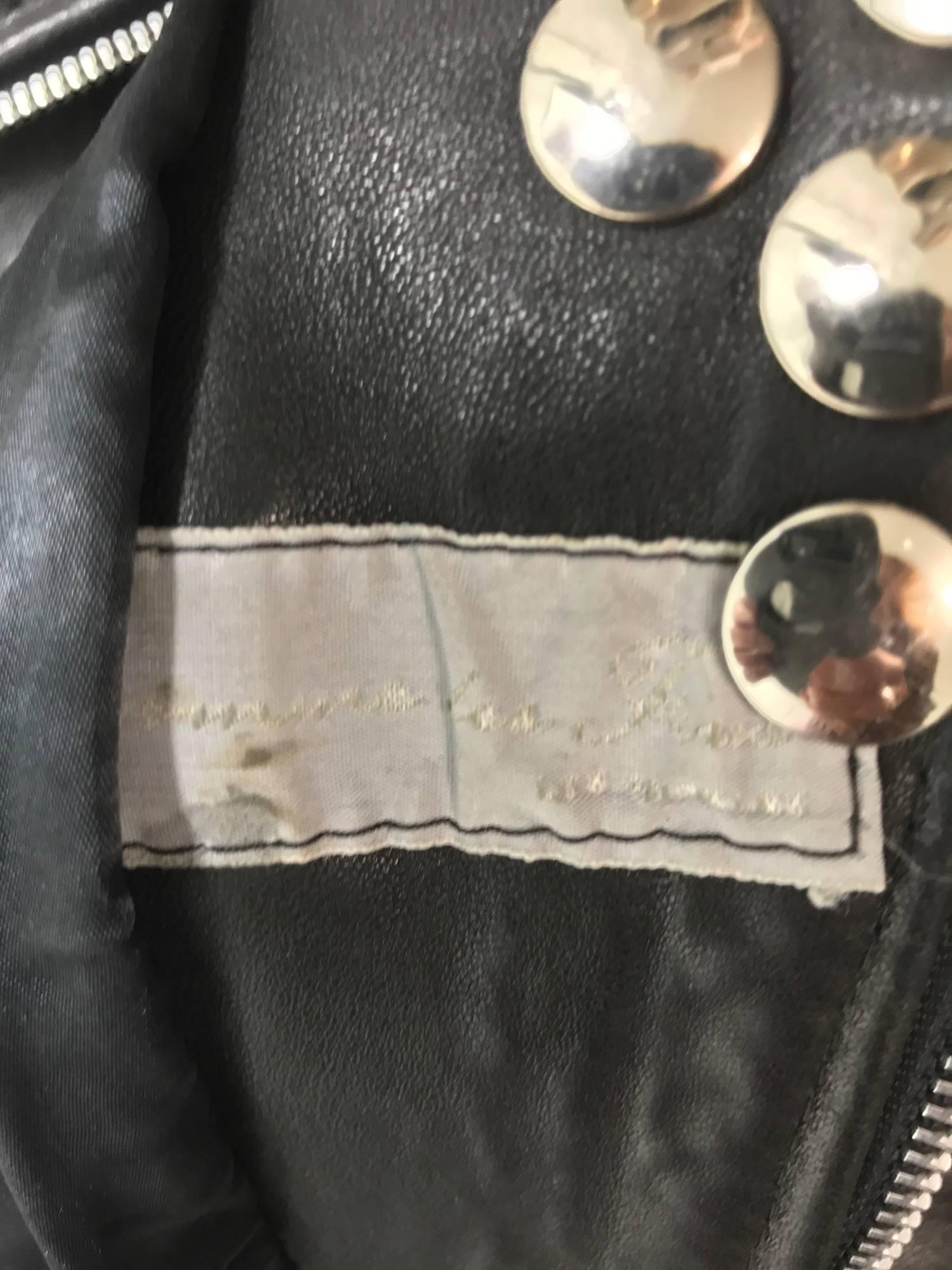 Vintage heavily studded black leather motorcycle jacket mens small 2