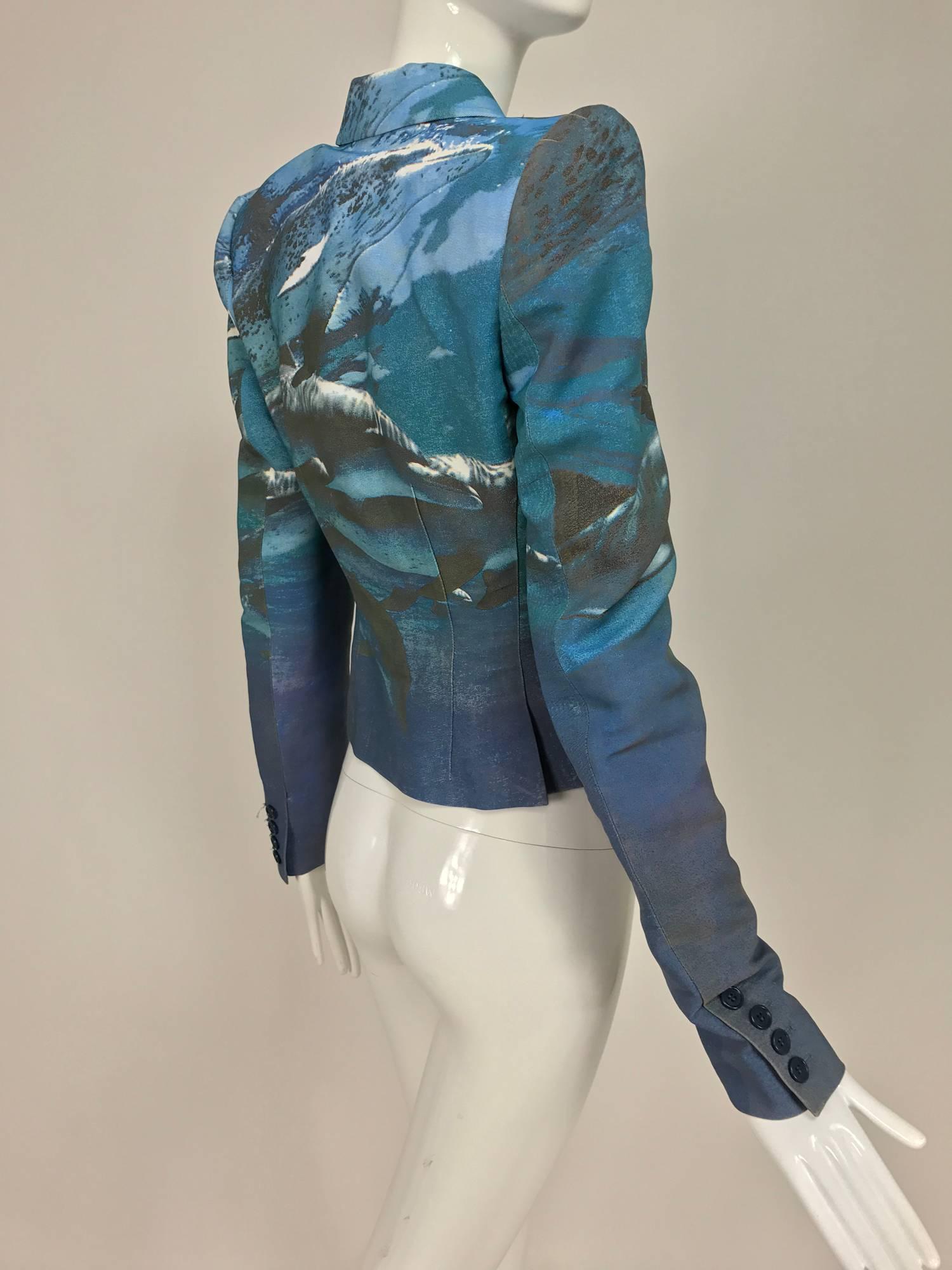 Alexander McQueen digital print underwater dolphin cropped jacket 1