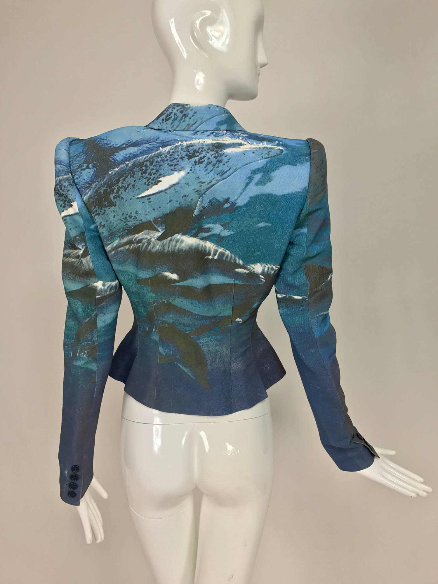 Alexander McQueen digital print underwater dolphin cropped jacket 2