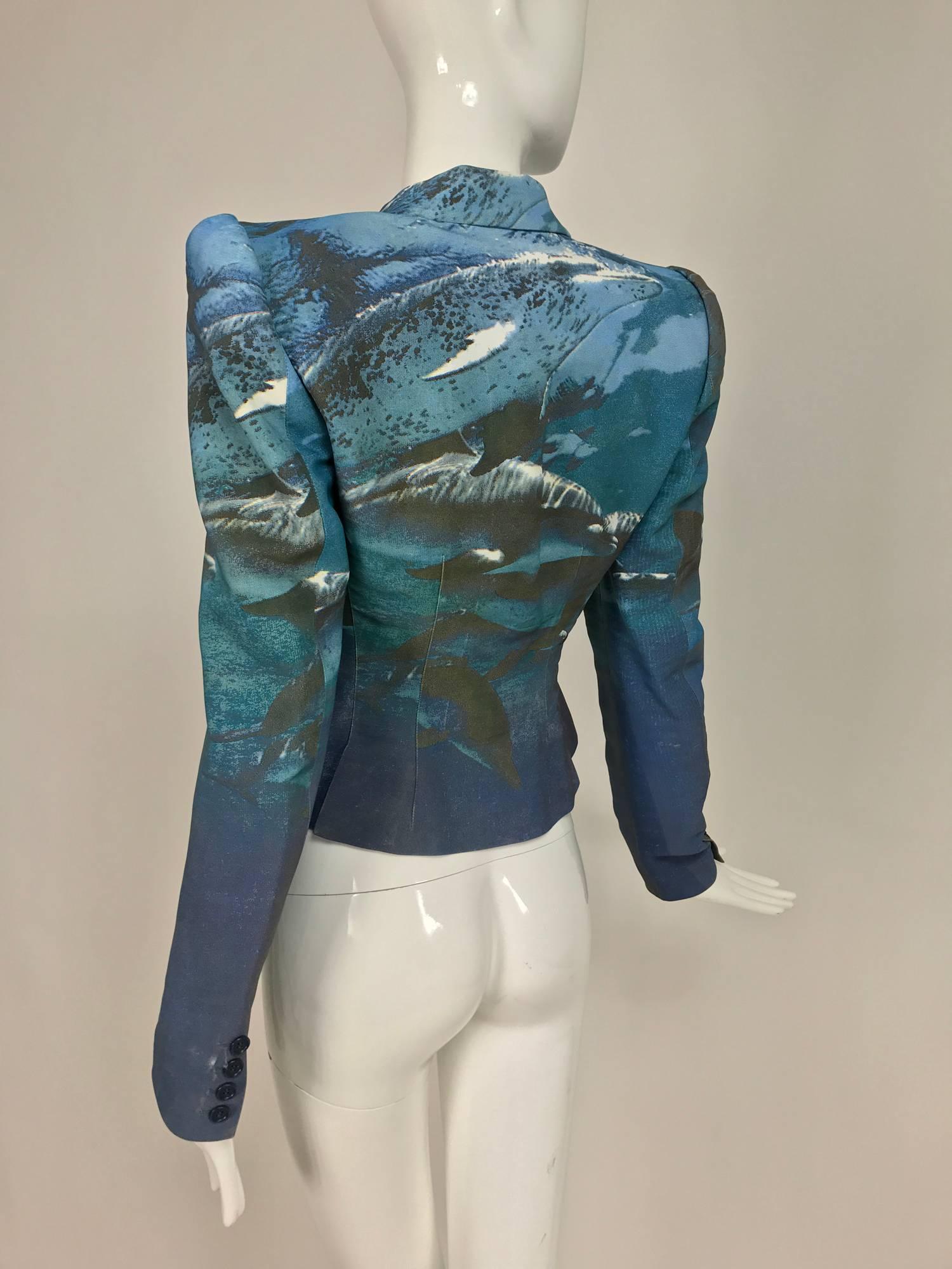 Alexander McQueen digital print underwater dolphin cropped jacket 3