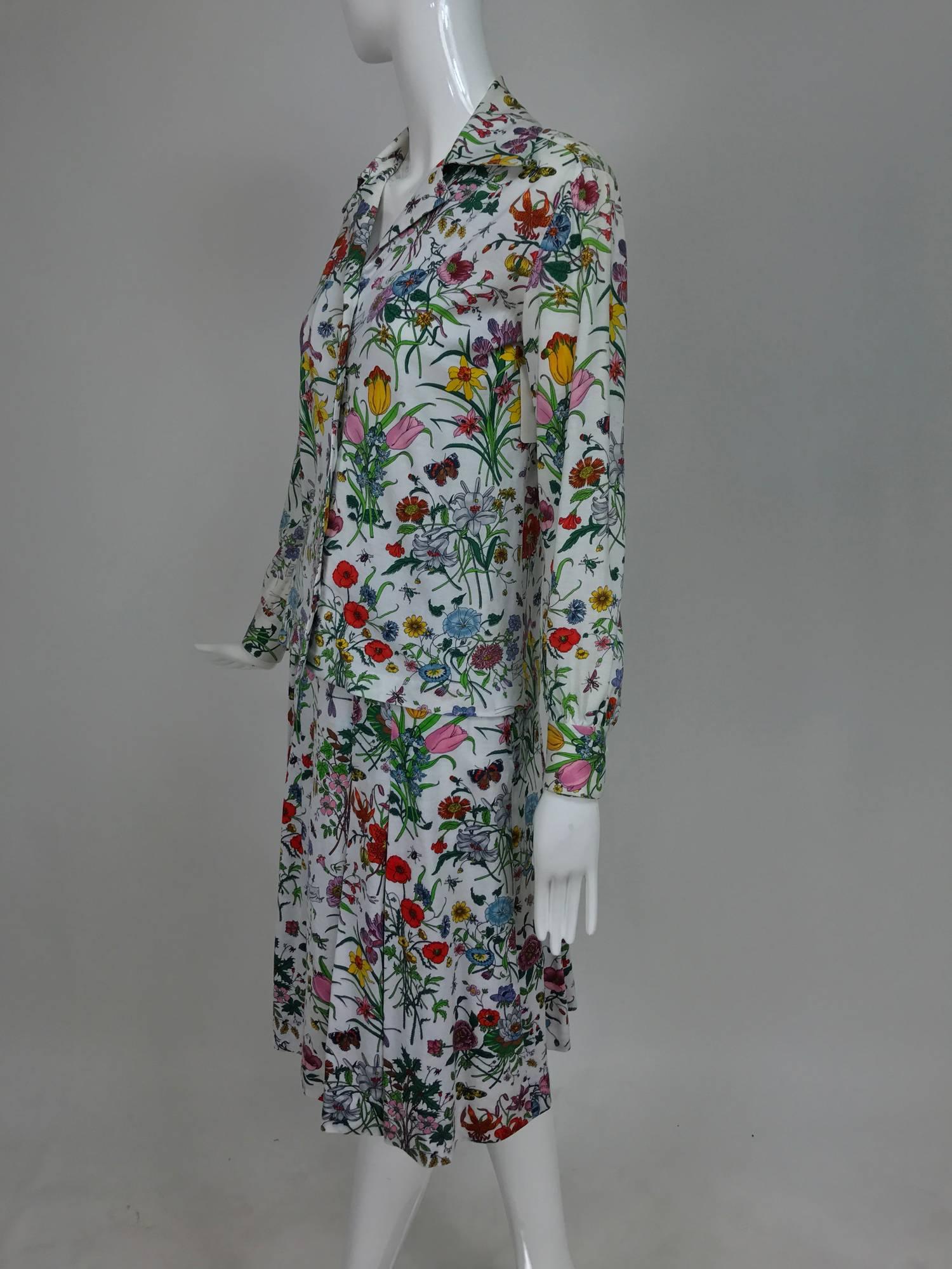 Gray Vintage Gucci top and skirt in the Flora print 1970s