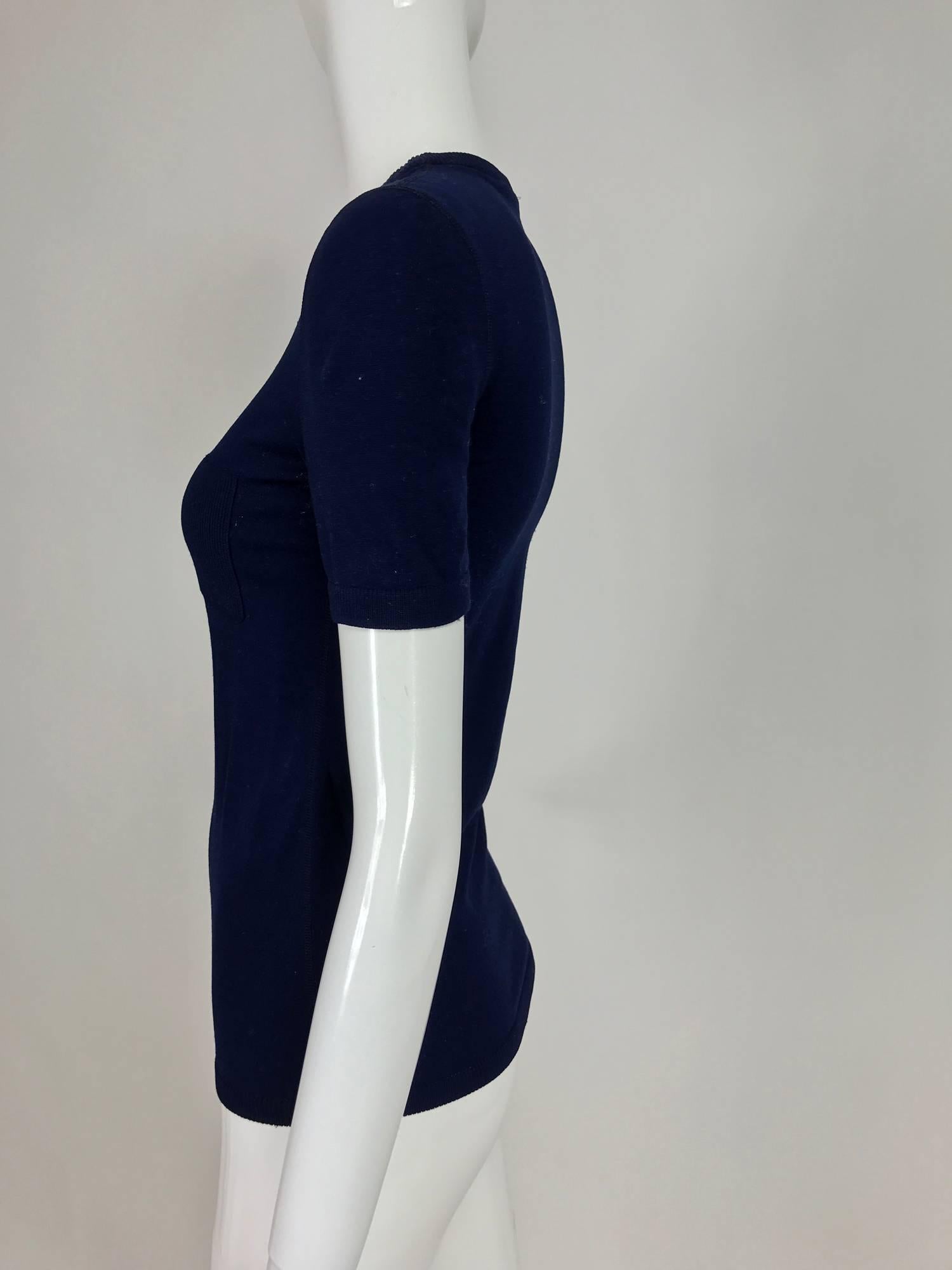 Black Vintage Courreges navy blue knit double pocket poor boy sweater 1970s