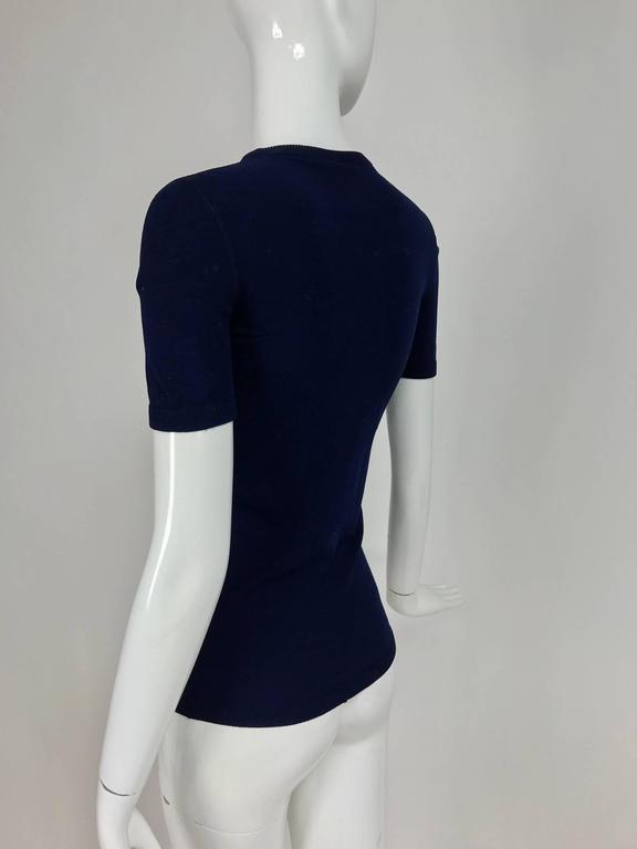 Vintage Courreges navy blue knit double pocket poor boy sweater 1970s