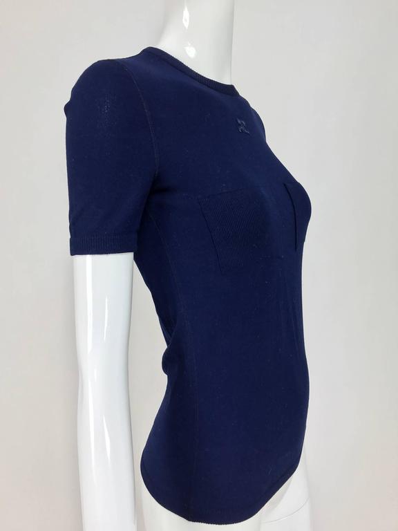 Vintage Courreges navy blue knit double pocket poor boy sweater 1970s at 1stDibs