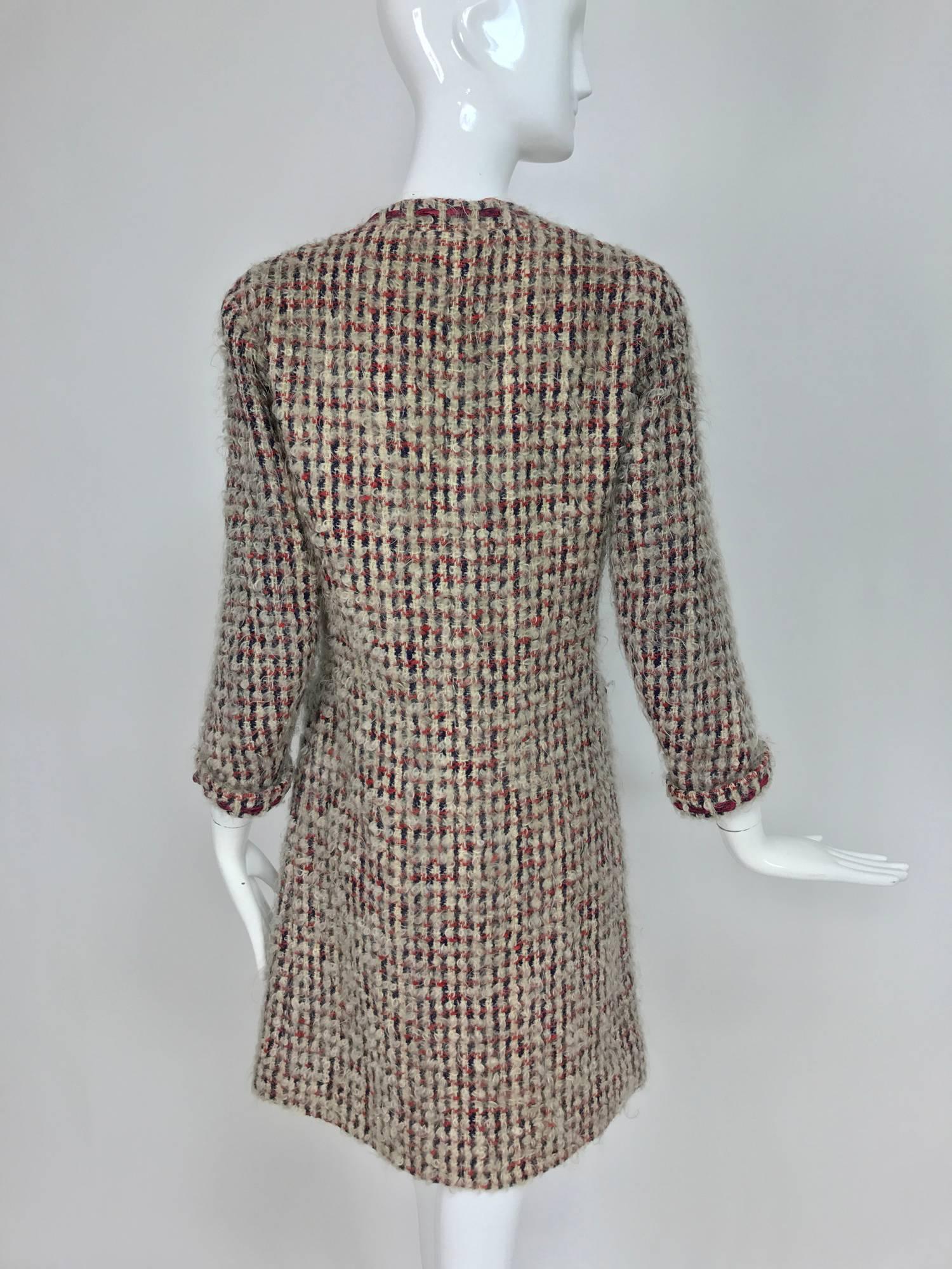 Gray Vintage Chanel Haute Couture ribbon trim wool coat printed lining early 1960s