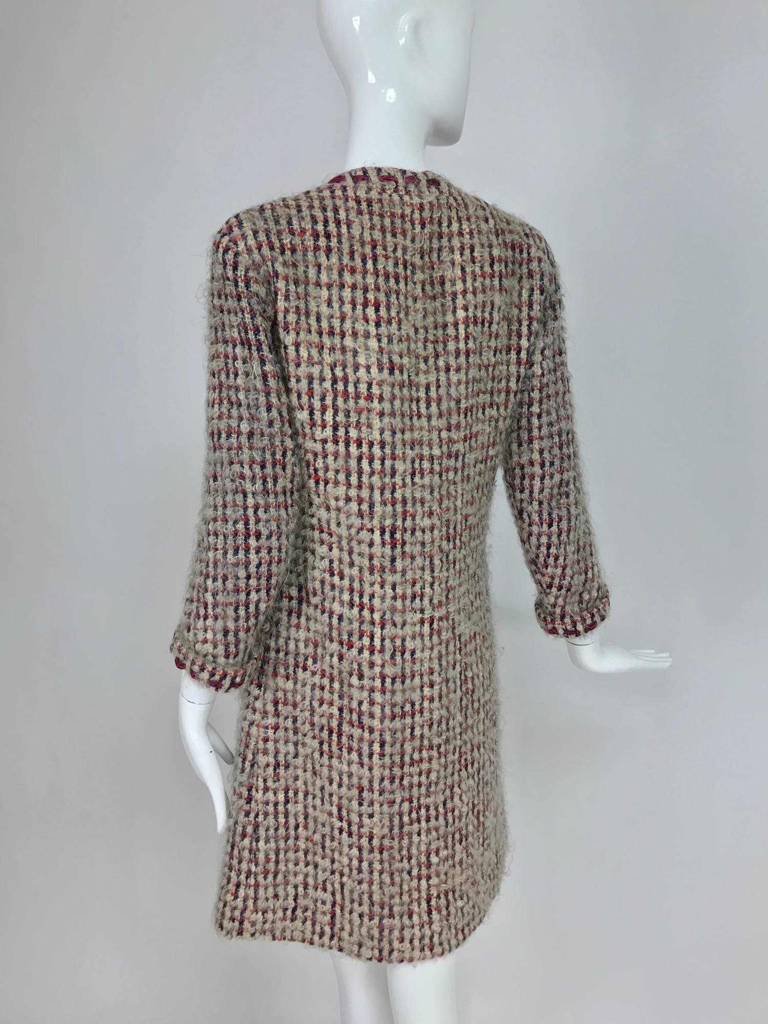 Vintage Chanel Haute Couture ribbon trim wool coat printed lining early 1960s In Good Condition In West Palm Beach, FL