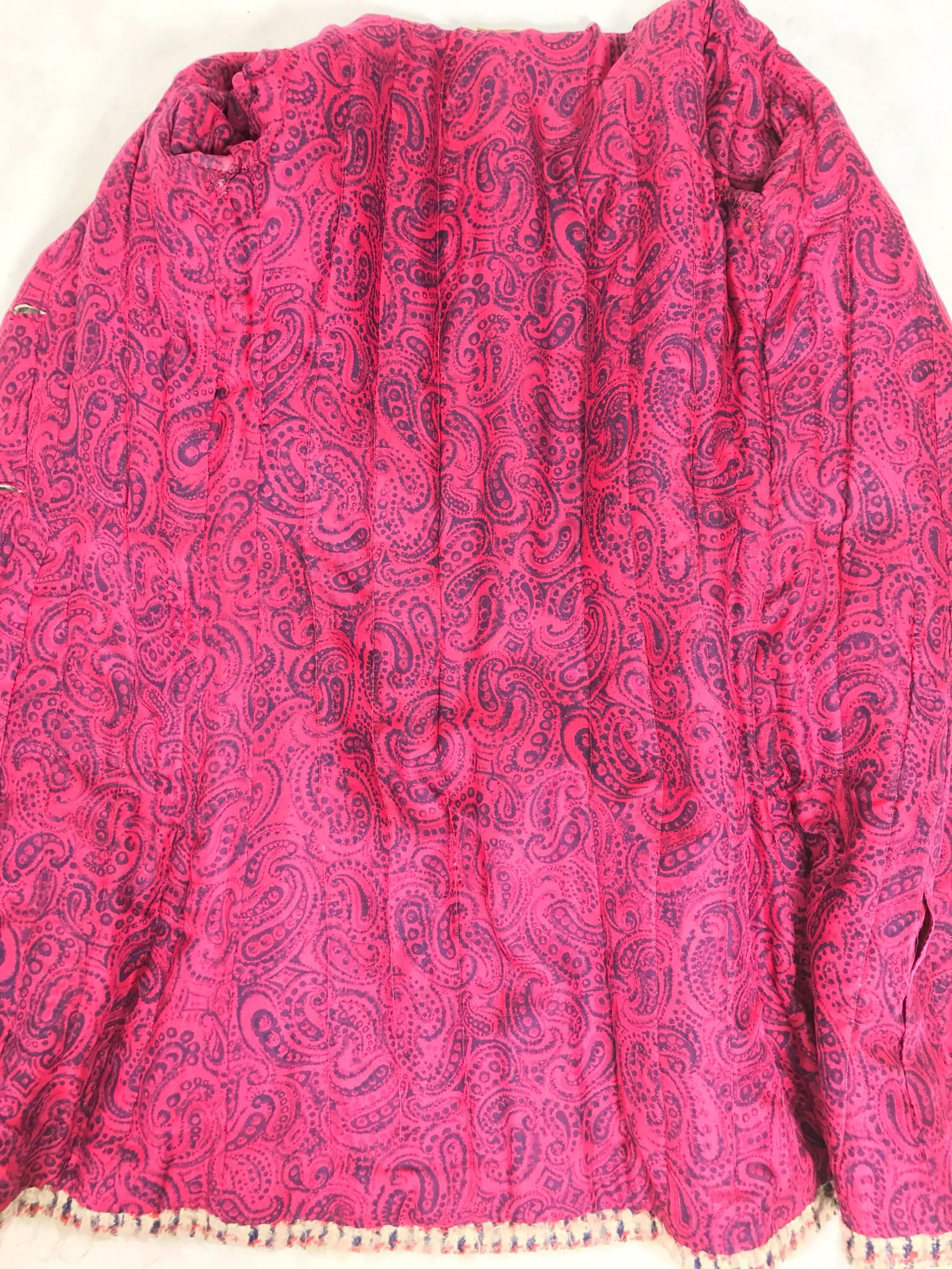 Vintage Chanel Haute Couture ribbon trim wool coat printed lining early 1960s 1