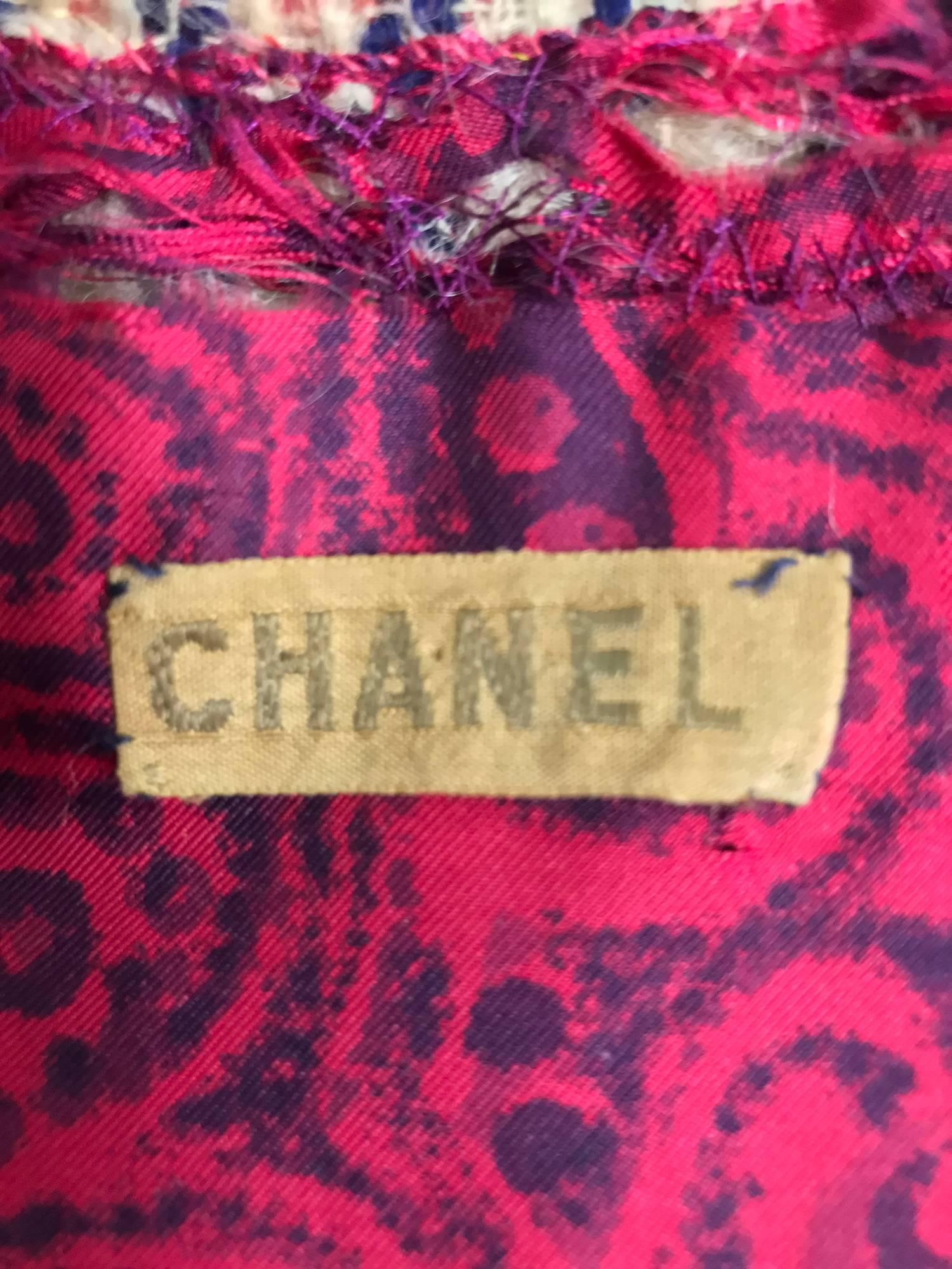 Vintage Chanel Haute Couture ribbon trim wool coat printed lining early 1960s 2