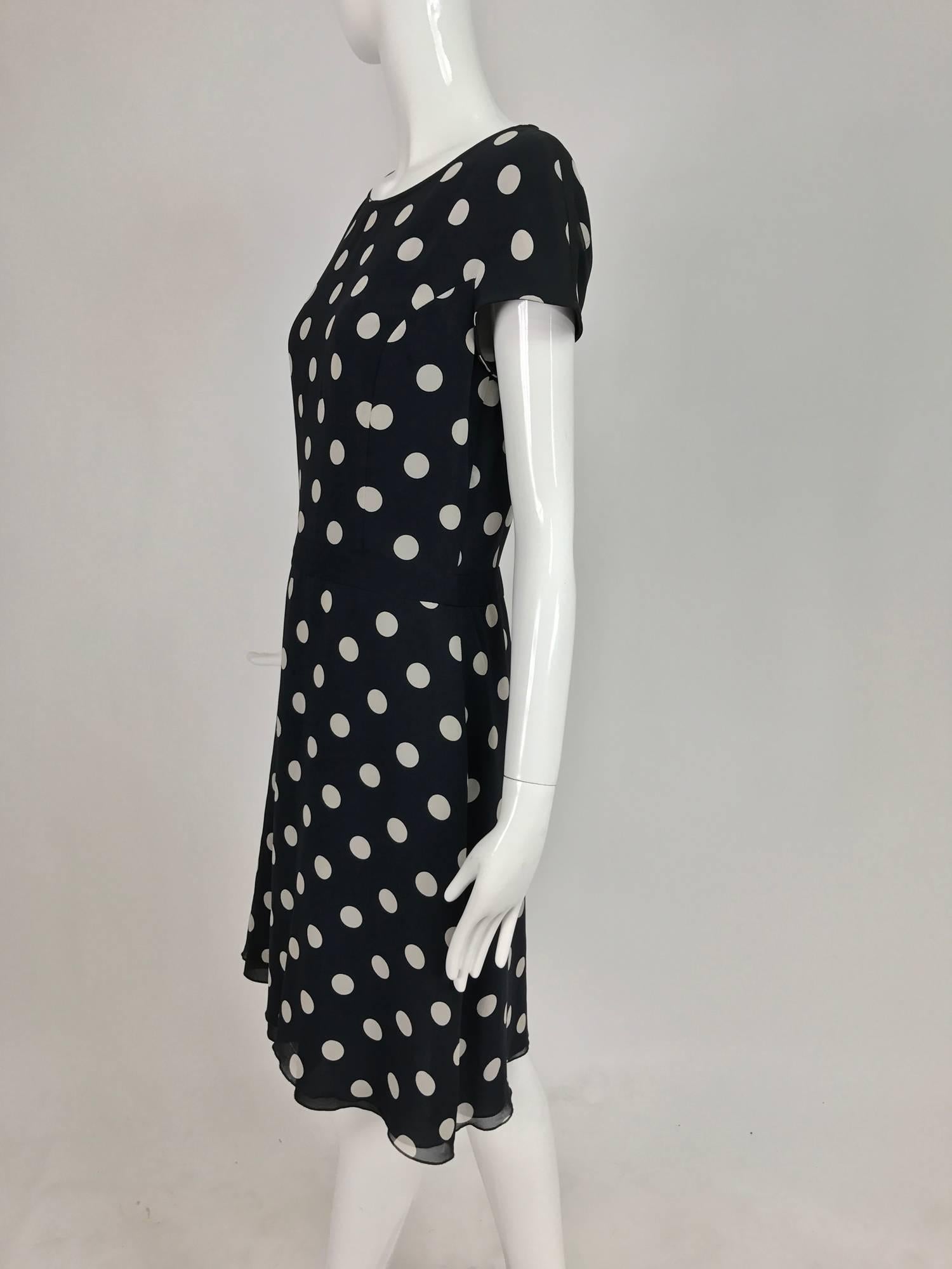 Vintage Valentino cream and black silk polka dot chiffon dress 1980s For Sale 1