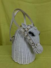 Vintage Marcus Brothers white wicker horse head with eyelashes handbag 1960s