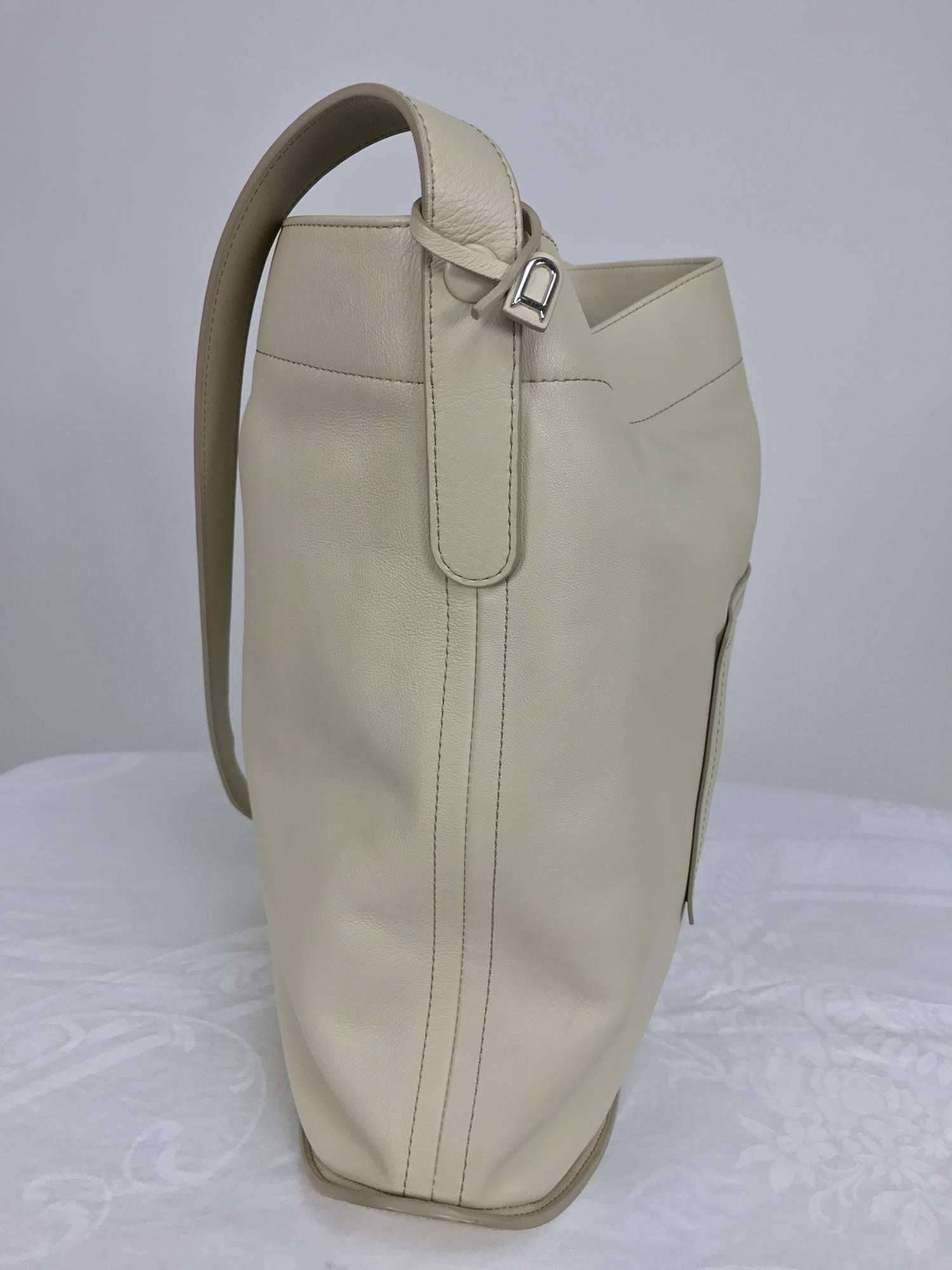 Gray Delvaux ivory leather pin holdall shoulder bag