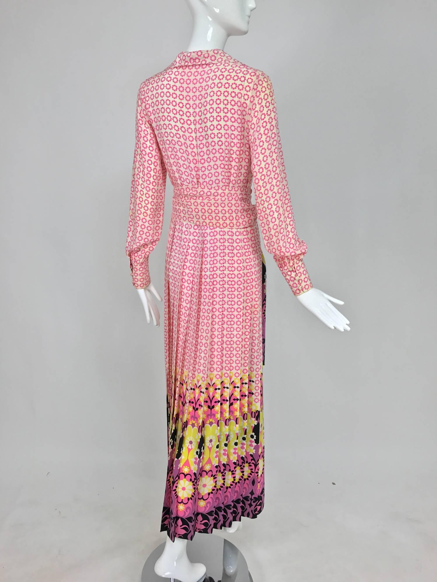 Women's Vintage Martha Boutique silk border print pleated maxi dress 1970s