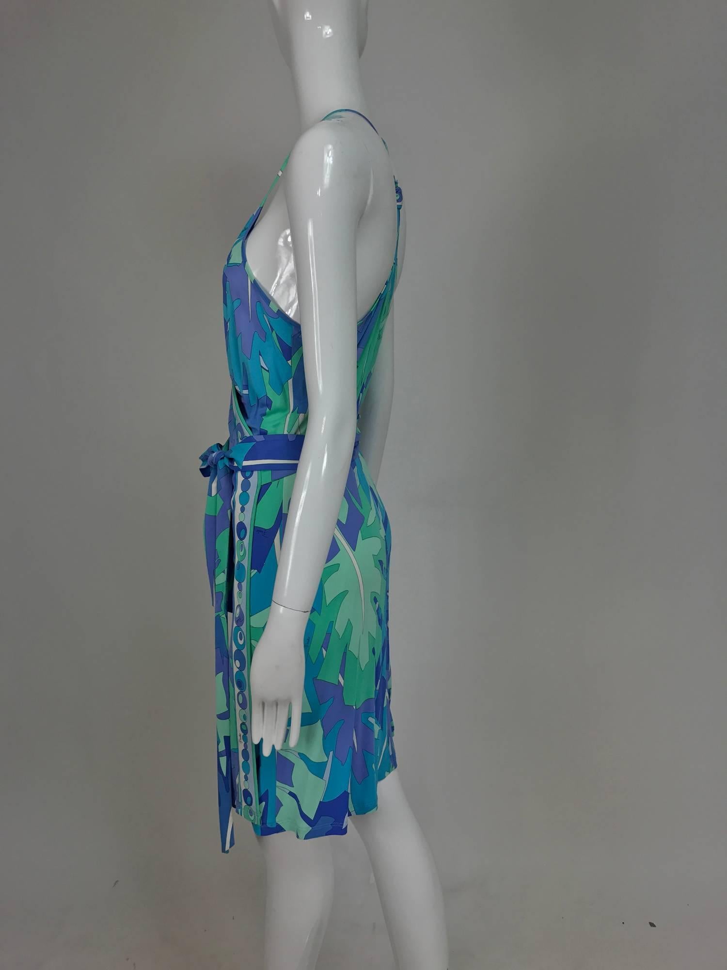 Blue Pucci tropical print silky rayon jersey halter wrap dress 