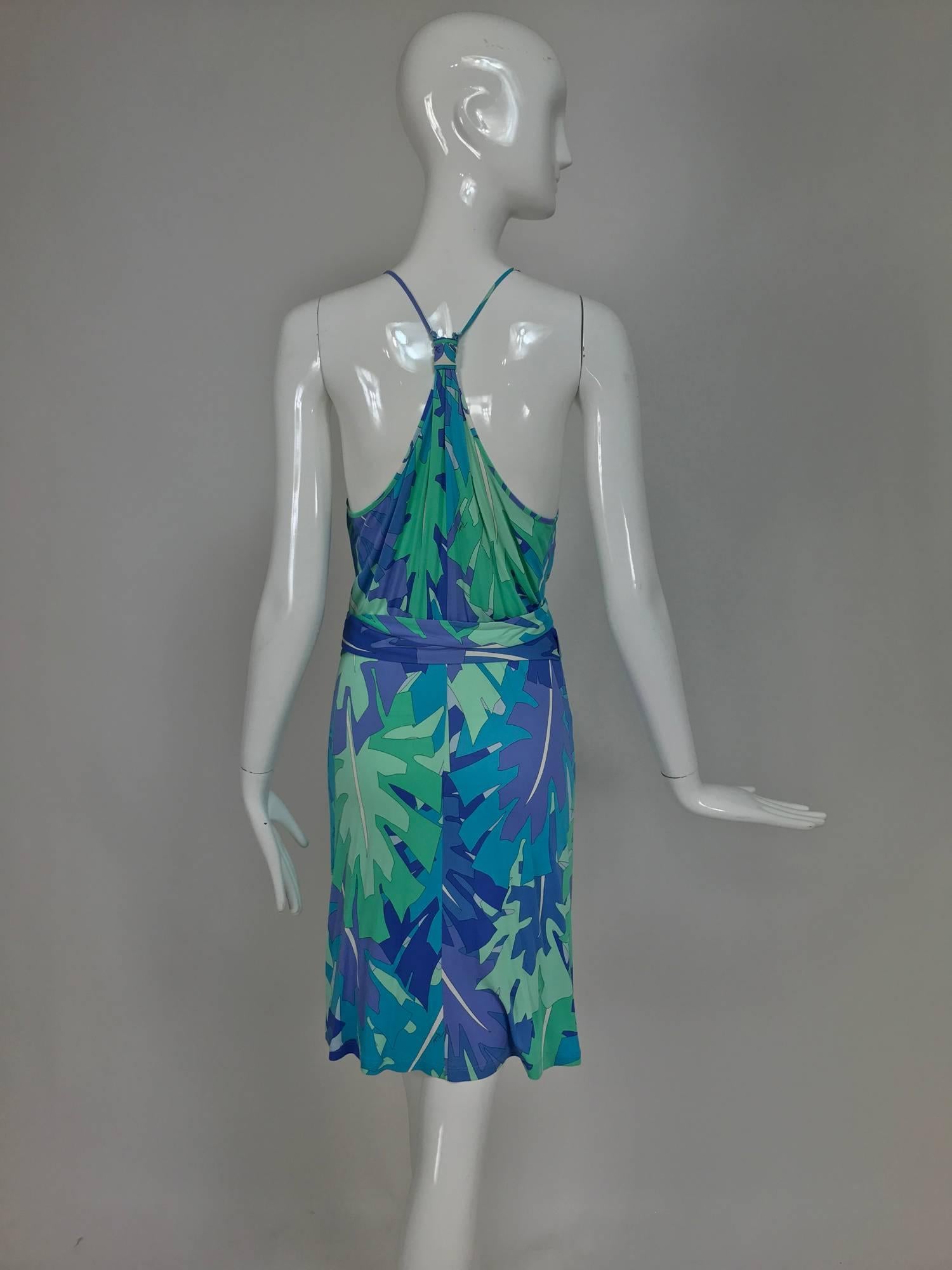 Pucci tropical print silky rayon jersey halter wrap dress  In Excellent Condition In West Palm Beach, FL
