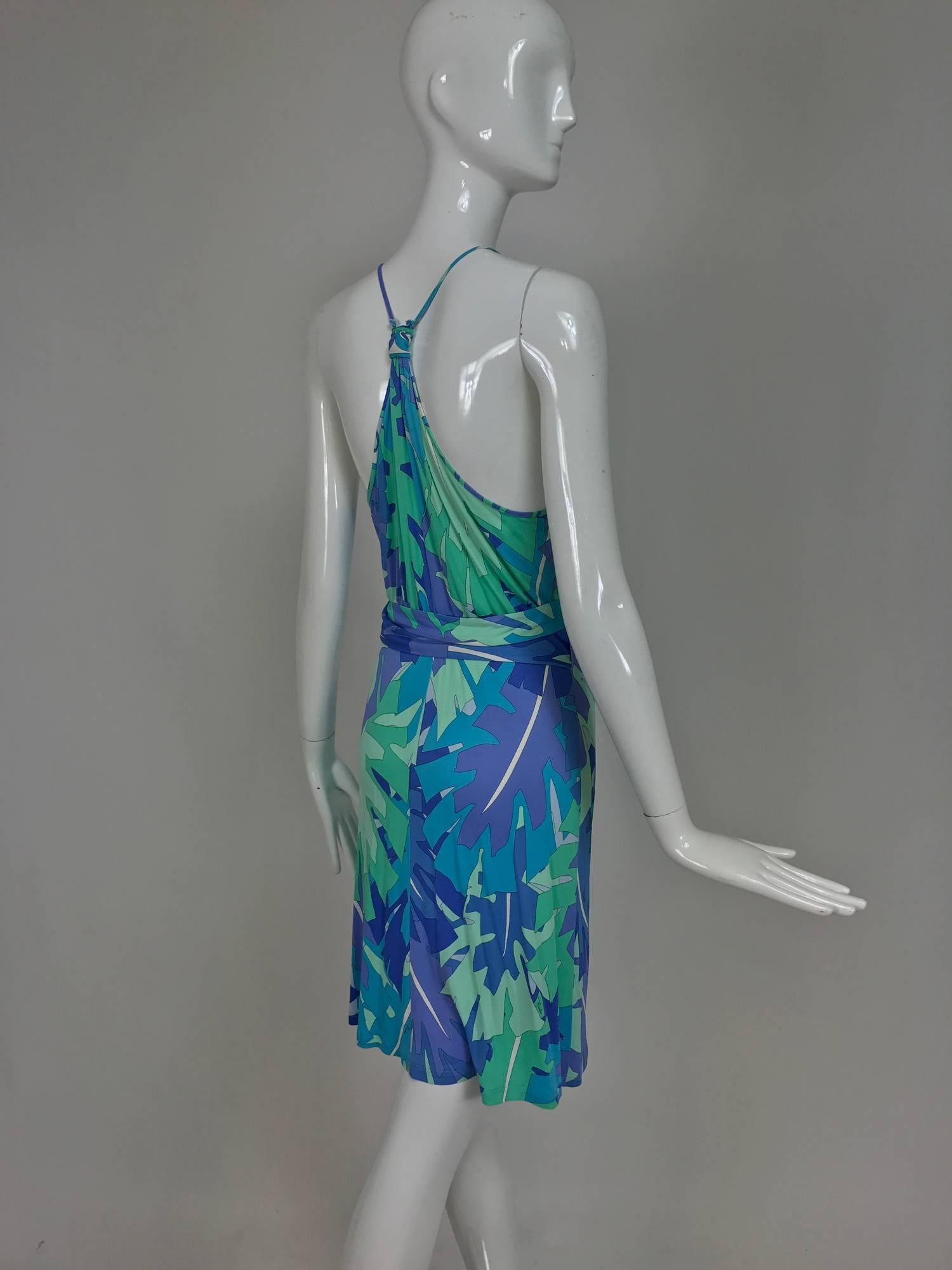 Women's Pucci tropical print silky rayon jersey halter wrap dress 