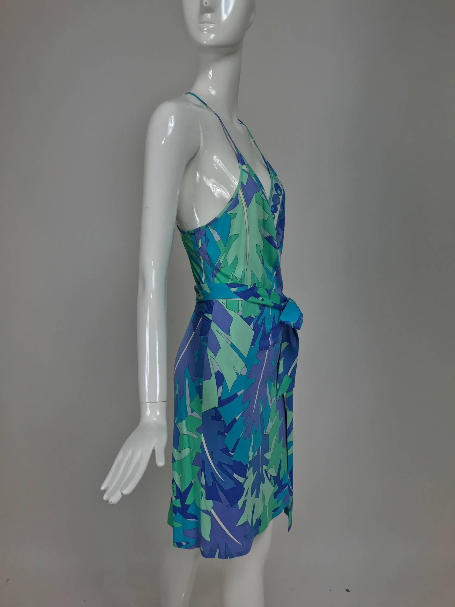 Pucci tropical print silky rayon jersey halter wrap dress  2