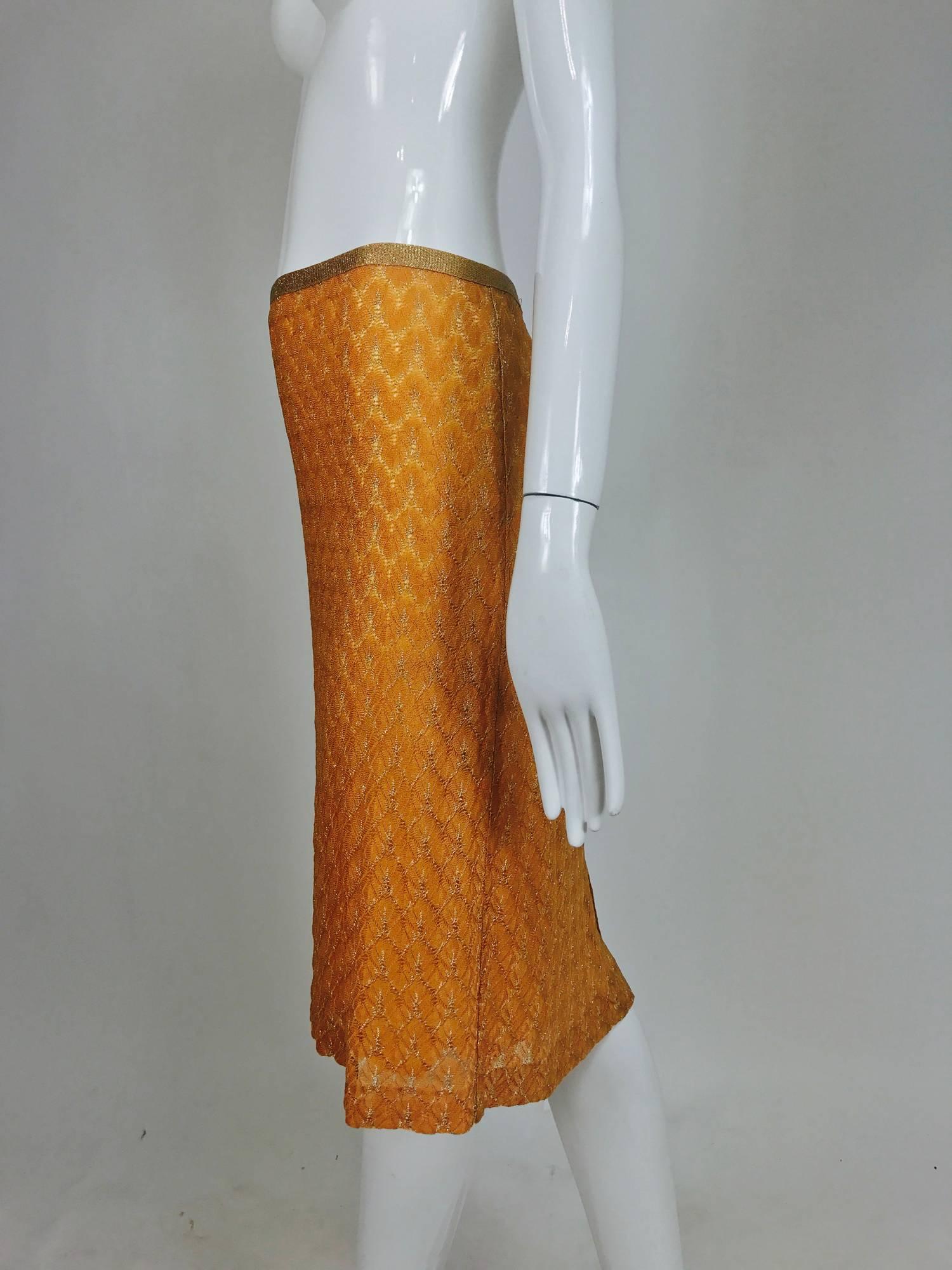 Missoni coral and gold metallic knit straight skirt unworn 1