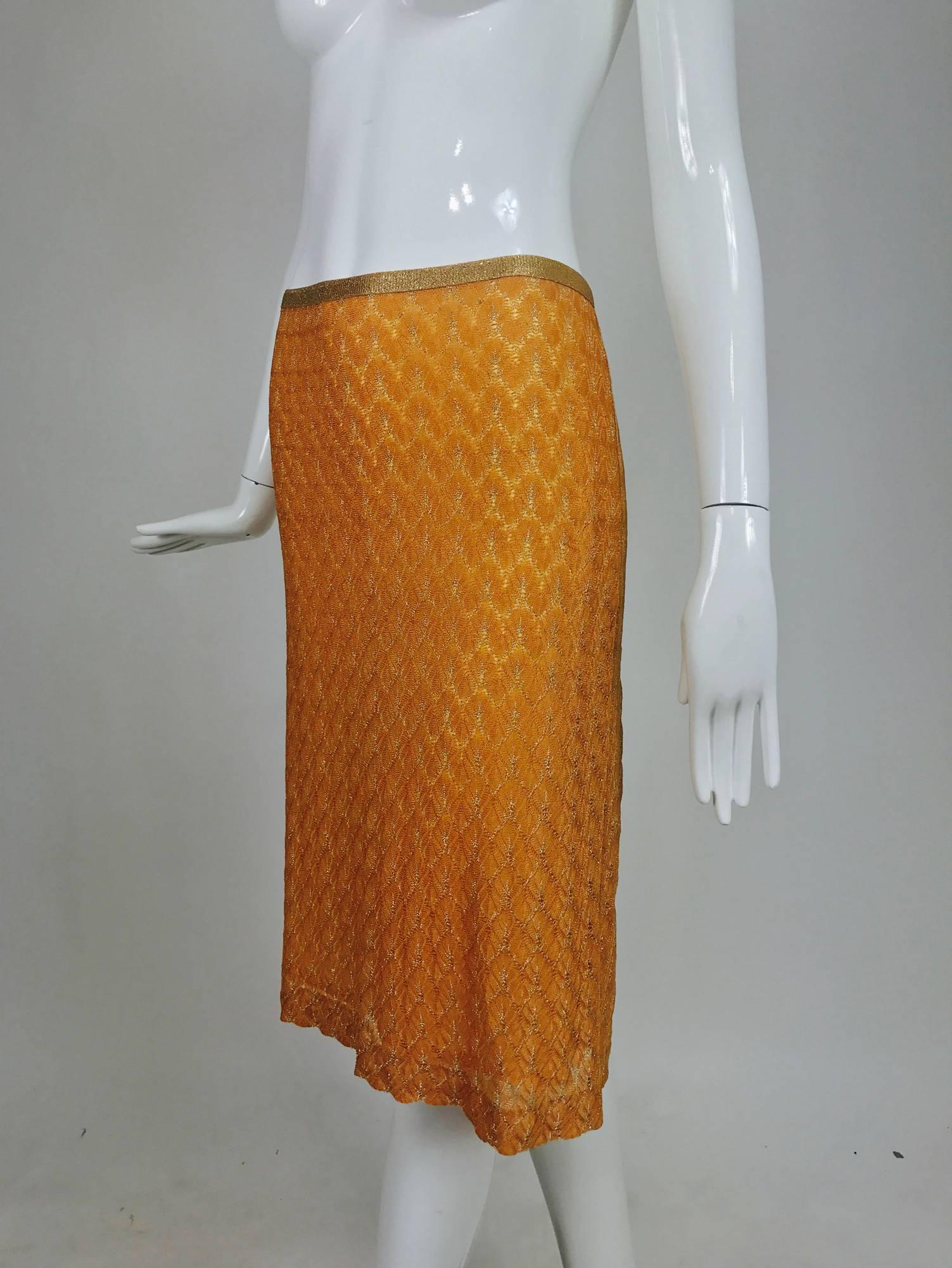 Missoni coral and gold metallic knit straight skirt unworn 2