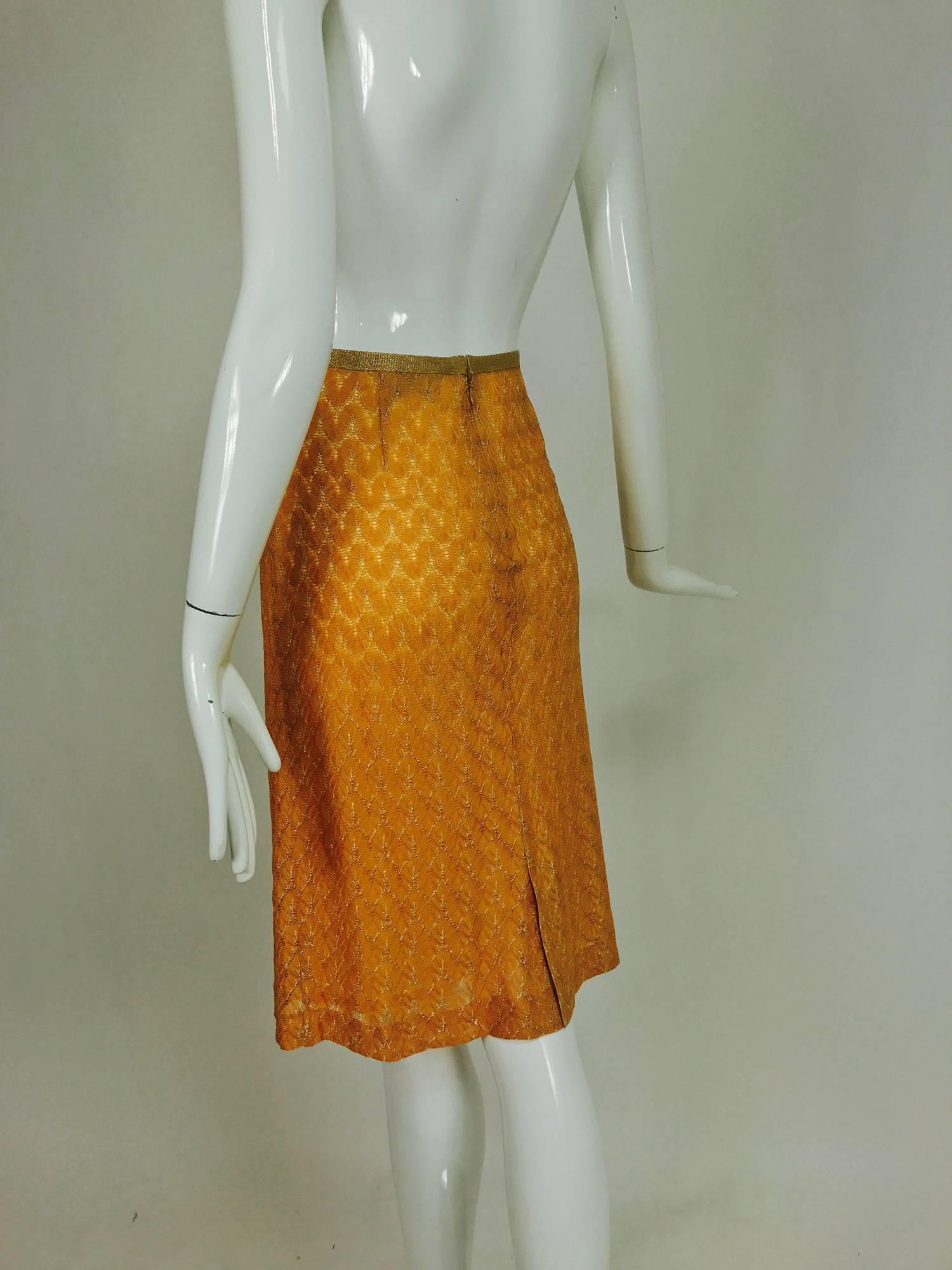 Missoni coral and gold metallic knit straight skirt unworn 3