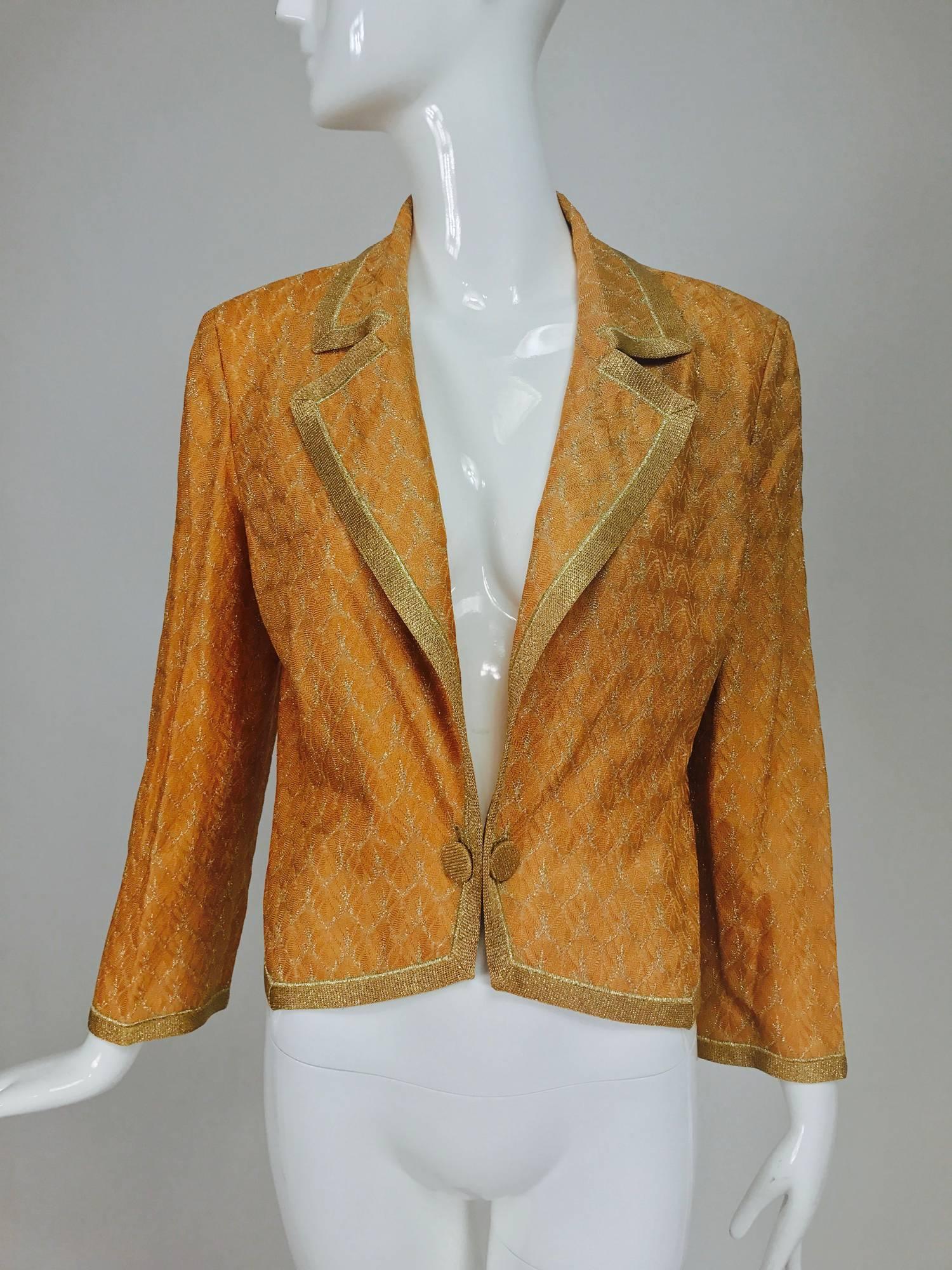 Brown Missoni coral and gold metallic knit single button front cropped jacket Unworn