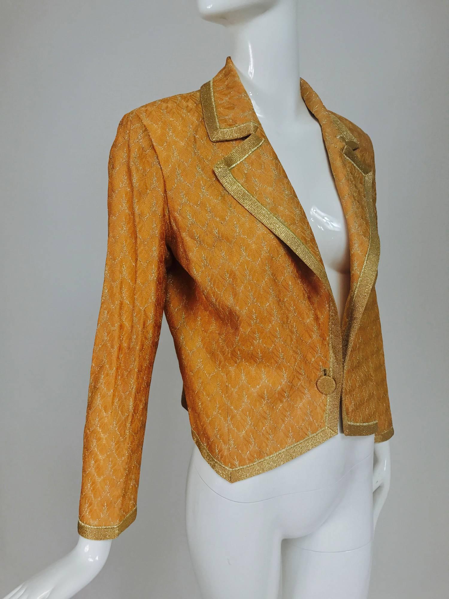 Missoni coral and gold metallic knit single button front cropped jacket Unworn In New Condition In West Palm Beach, FL