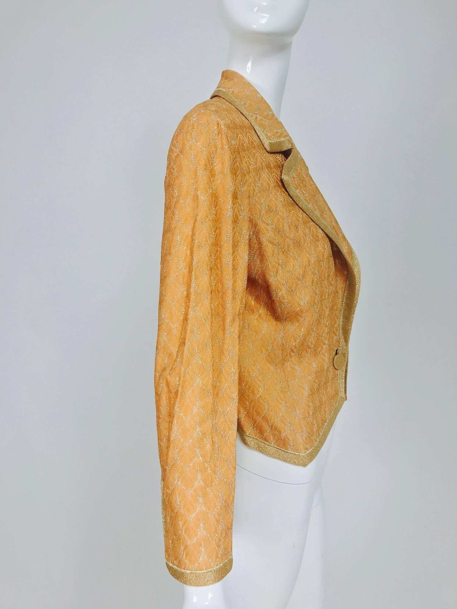 Women's Missoni coral and gold metallic knit single button front cropped jacket Unworn