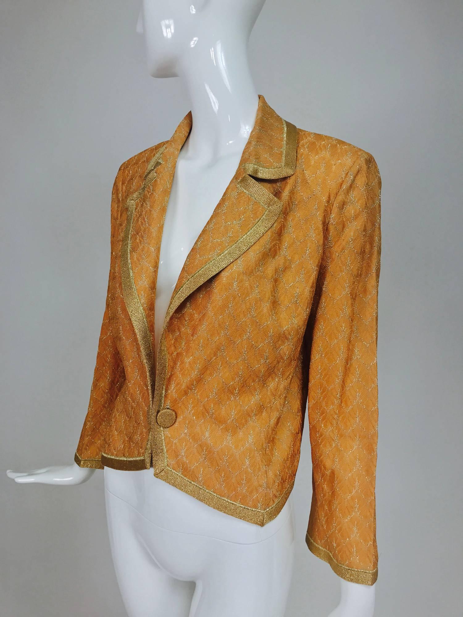 Missoni coral and gold metallic knit single button front cropped jacket Unworn 3