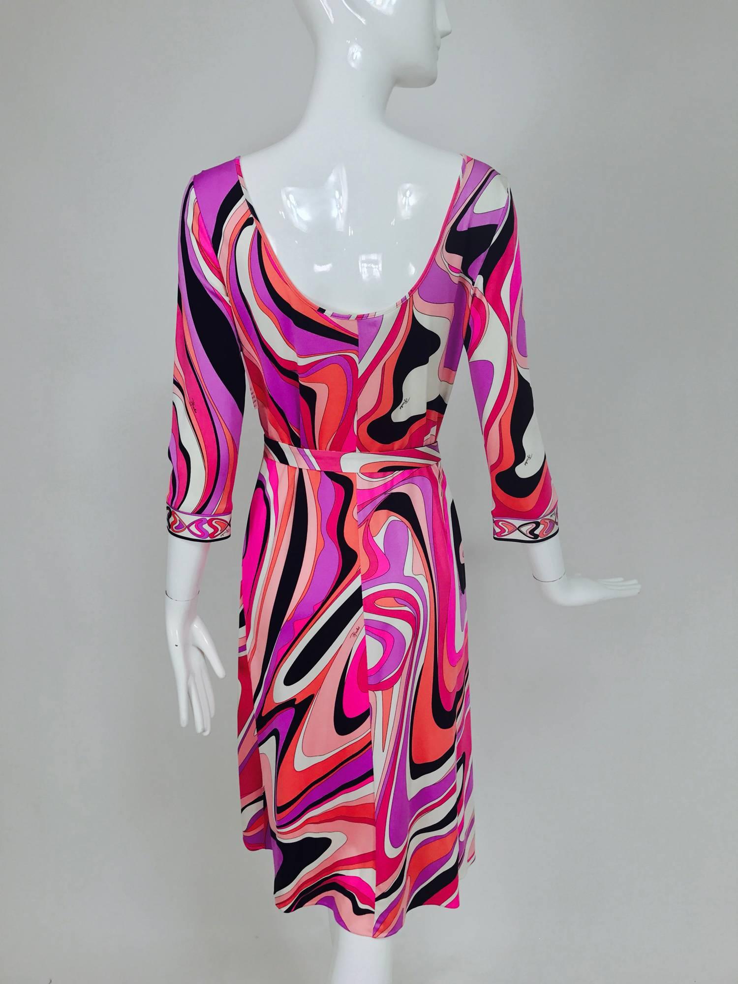 Women's Pucci silk jersey scoop back dress in pink and orange plus 